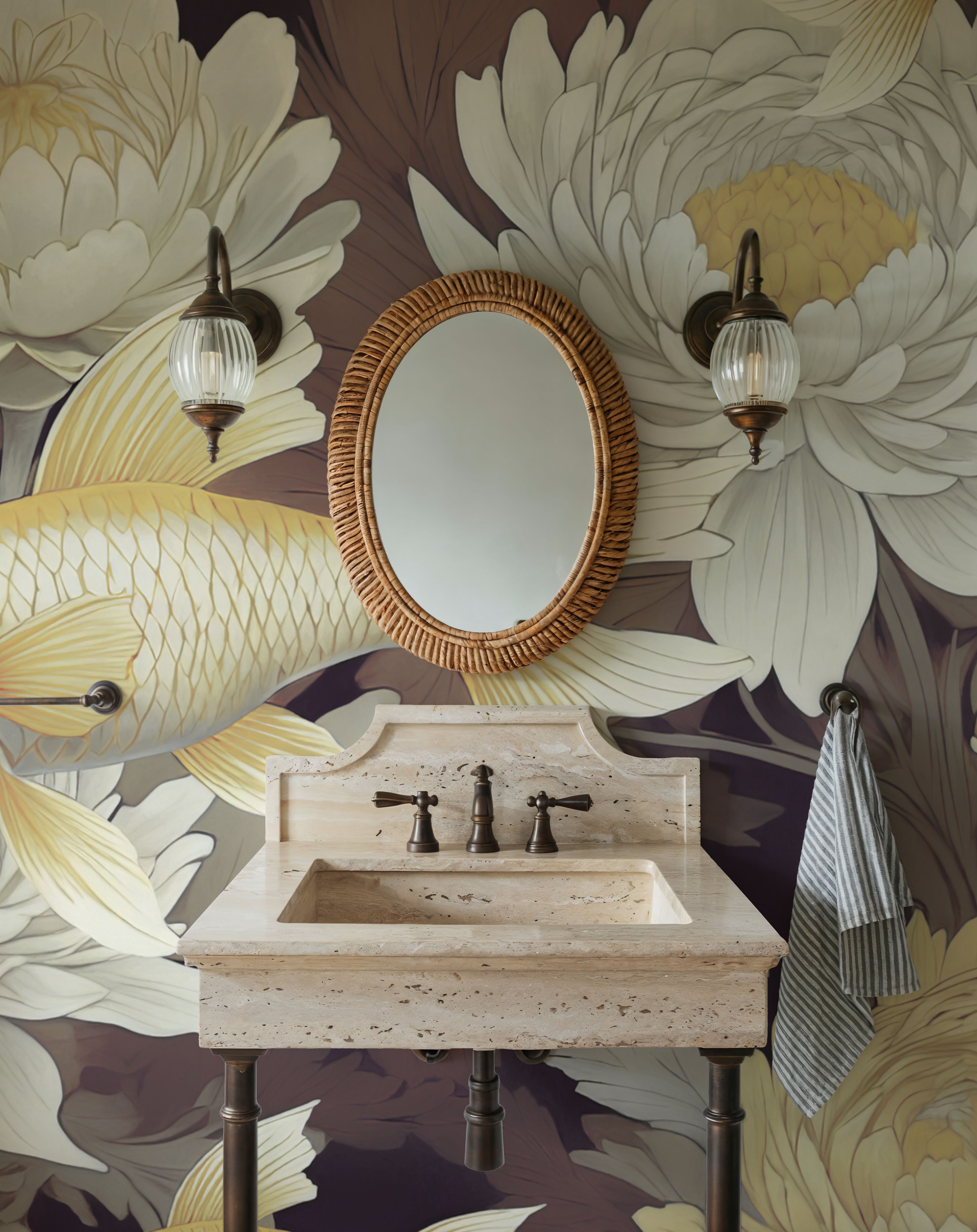 Dancing Fish, Yellow on Brown