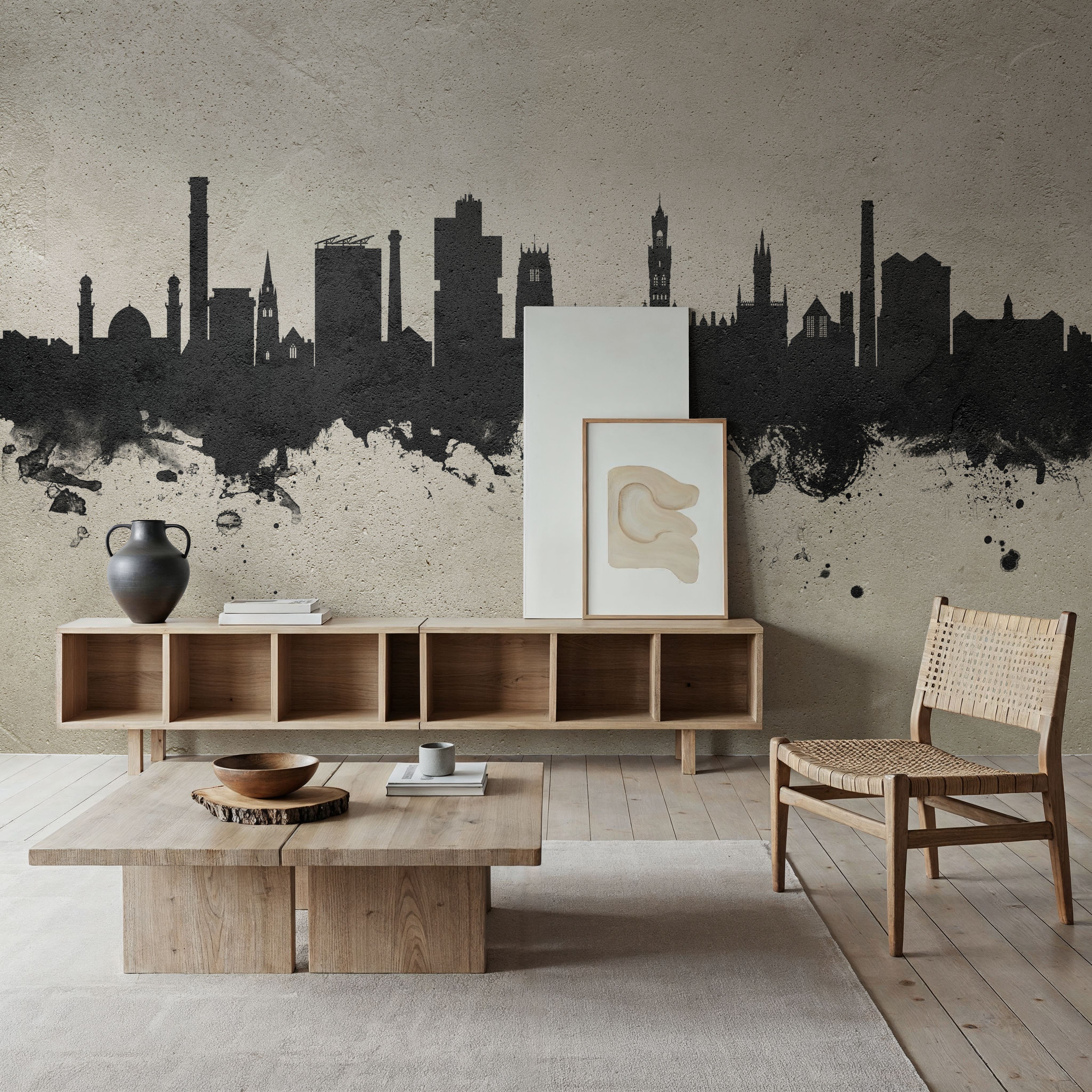 Fotobehang - Bradford England Skyline Concrete - Grafische Kunst Mural - Grijs - Kantoorruimtes - Wallism Nederland - Zelfklevend of Vliesbehang