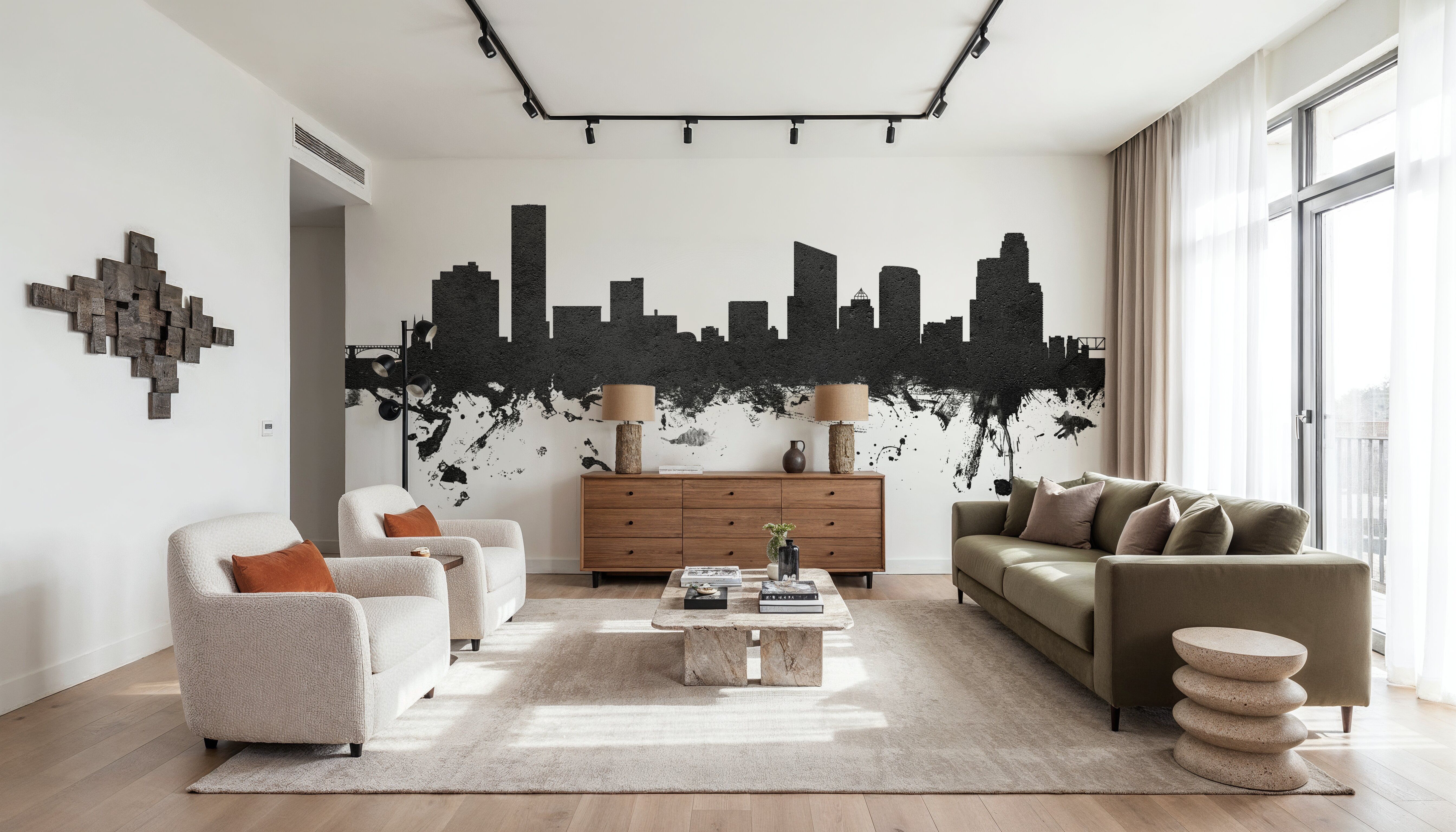 Grand Rapids Michigan Skyline Black & White, Wallpaper