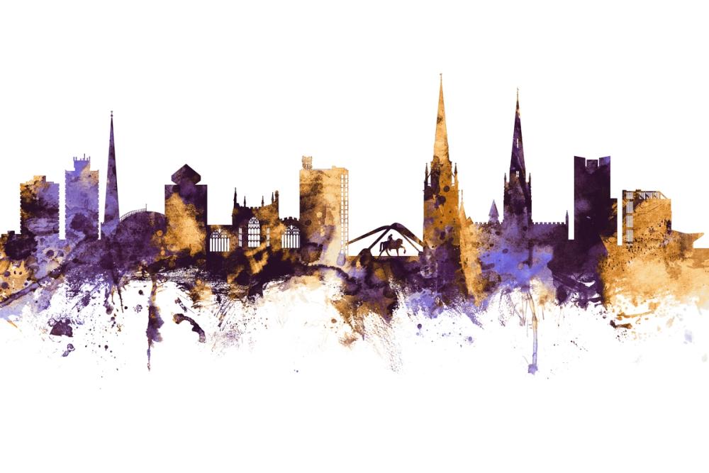Coventry England Skyline Purple & Gold