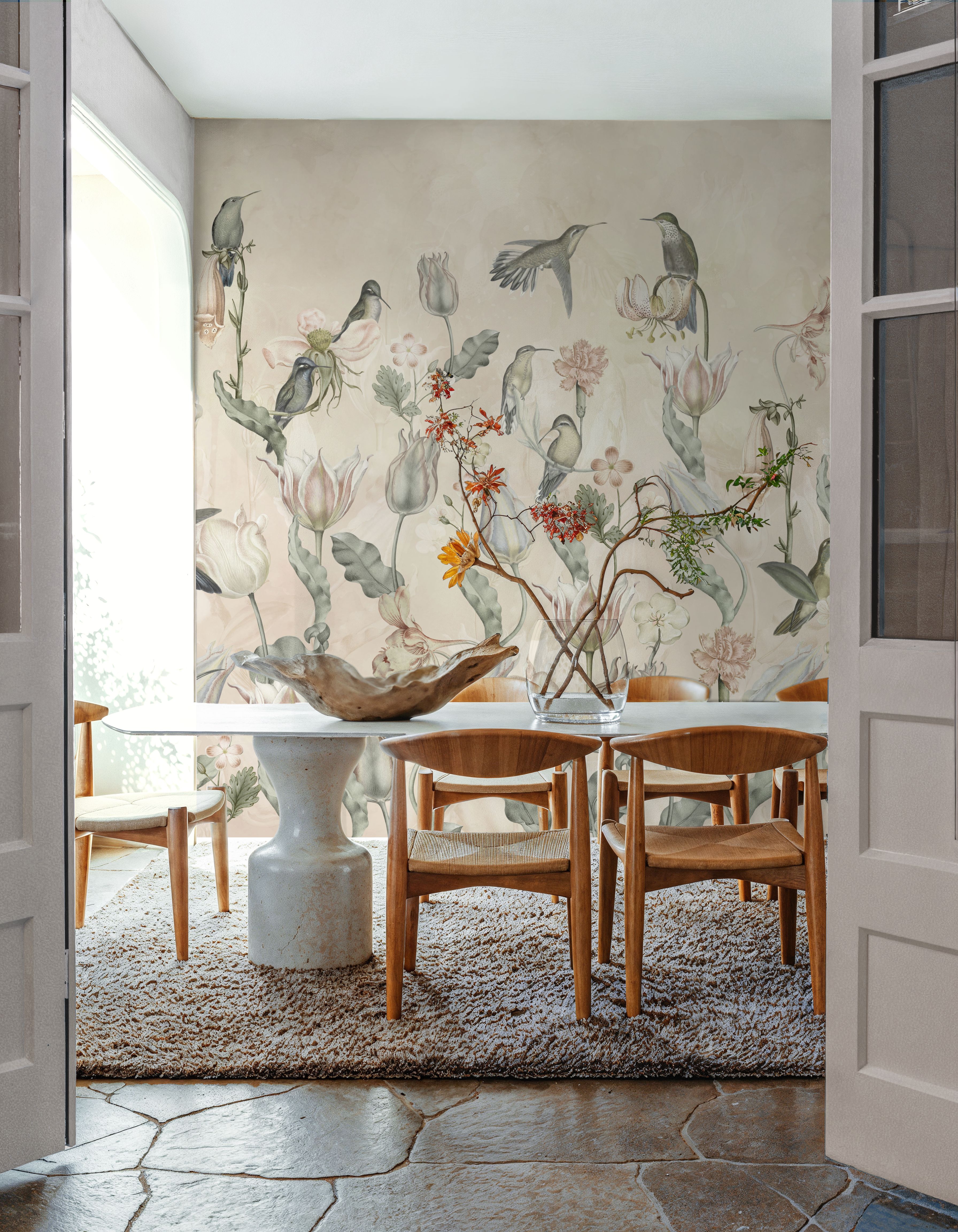 Tulips & Birds, Beige