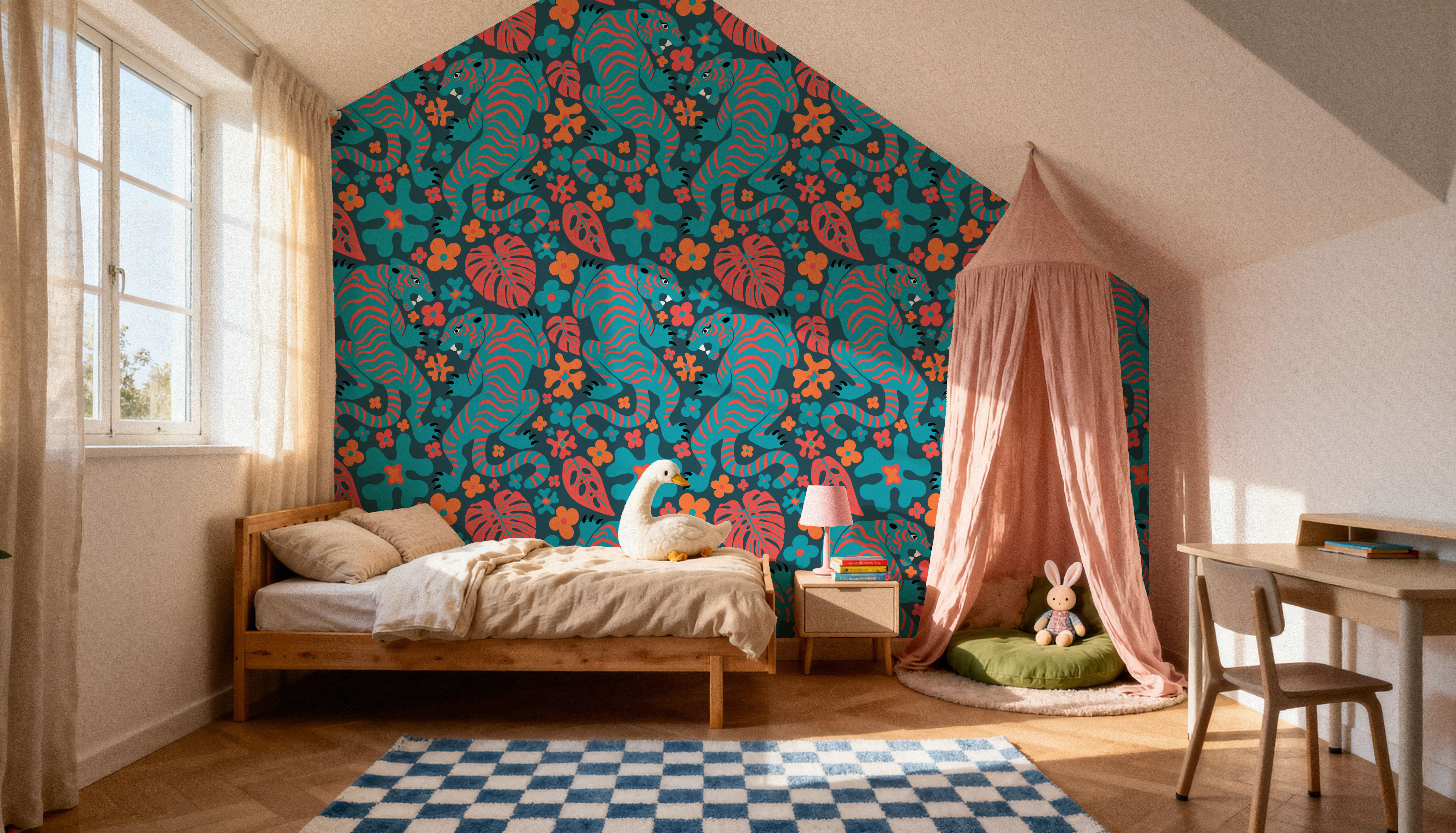 Otomi Cool Tigers, Coral & Teal