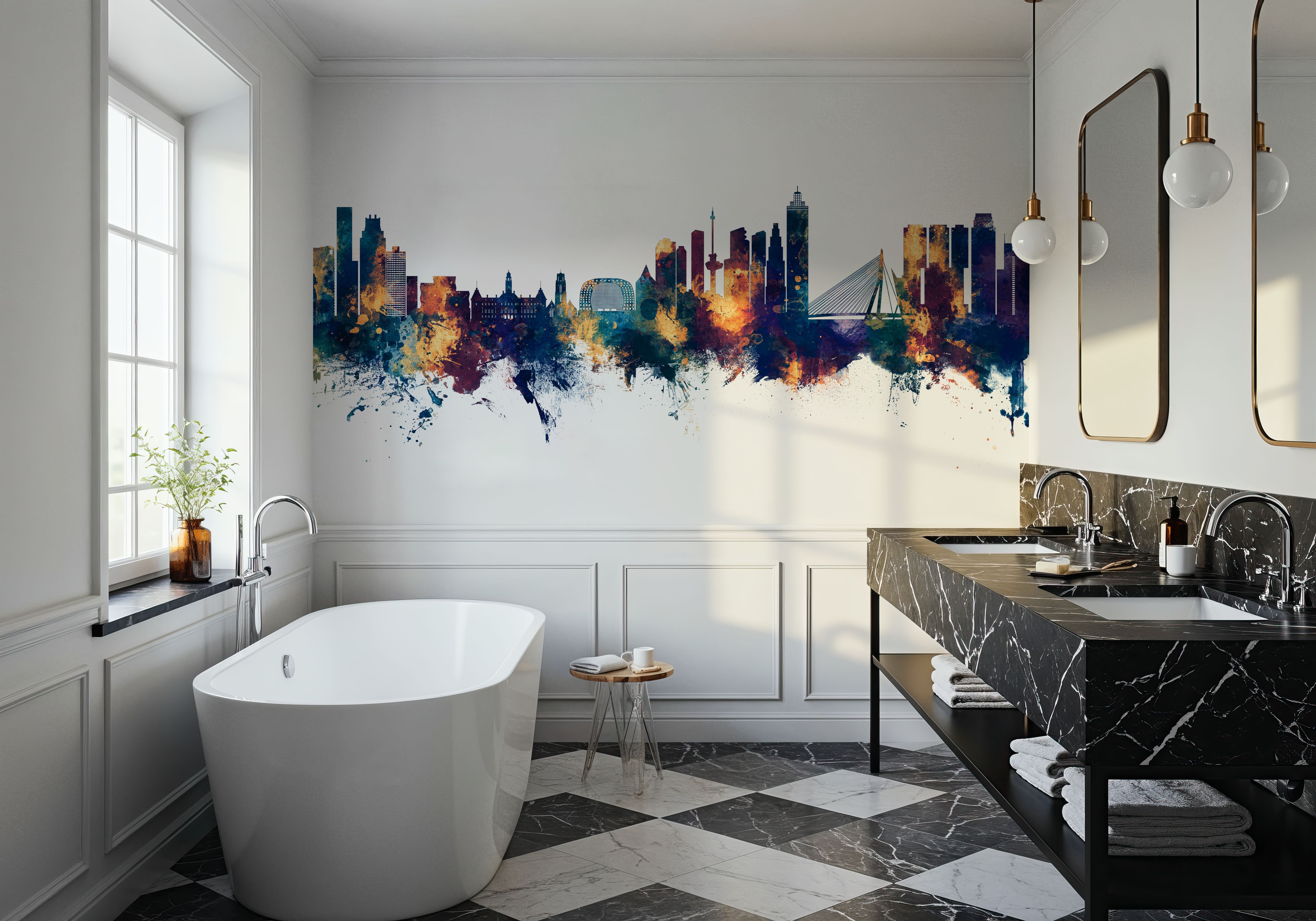 Rotterdam The Netherands Skyline Blue & Bronze