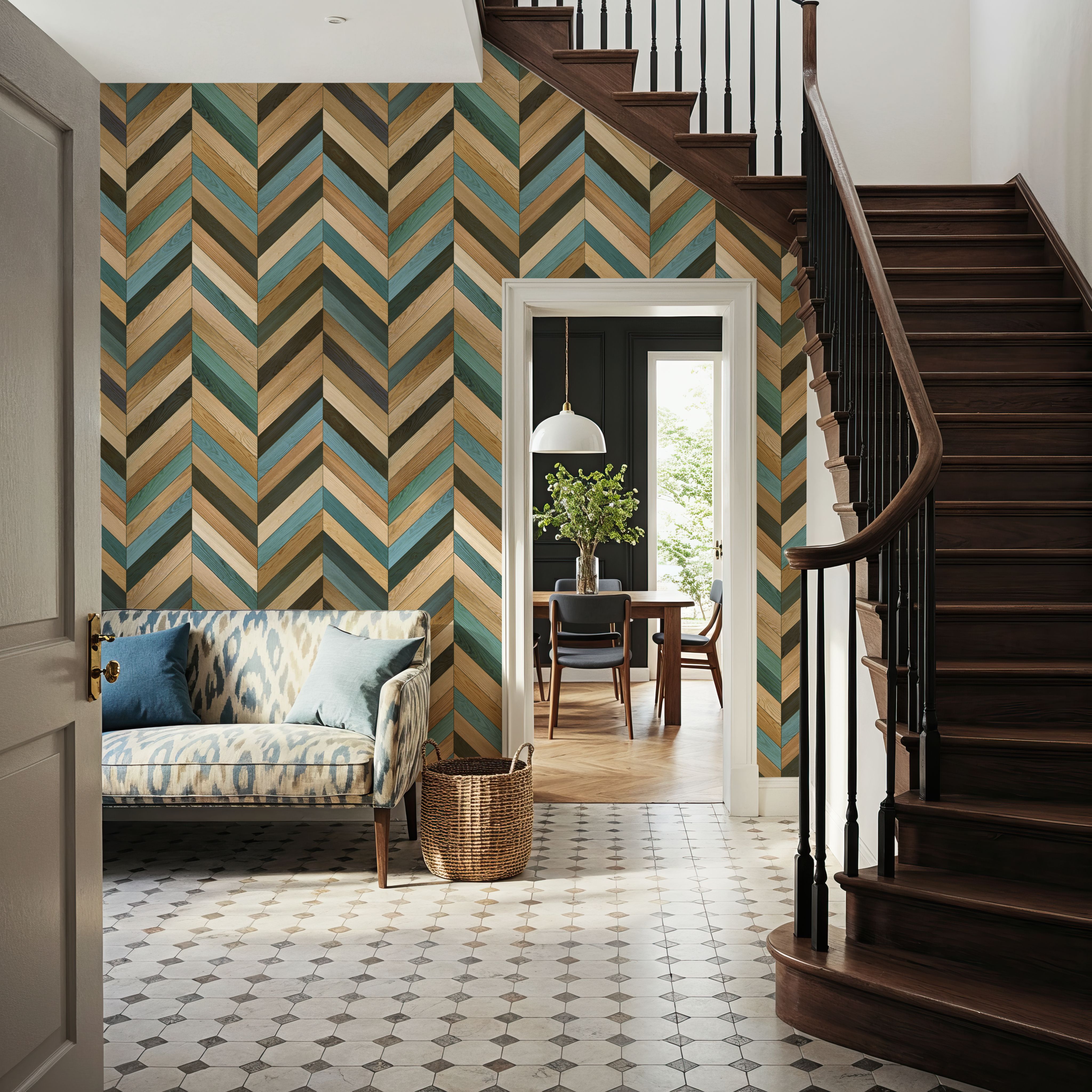 Chevron Wood, Teal