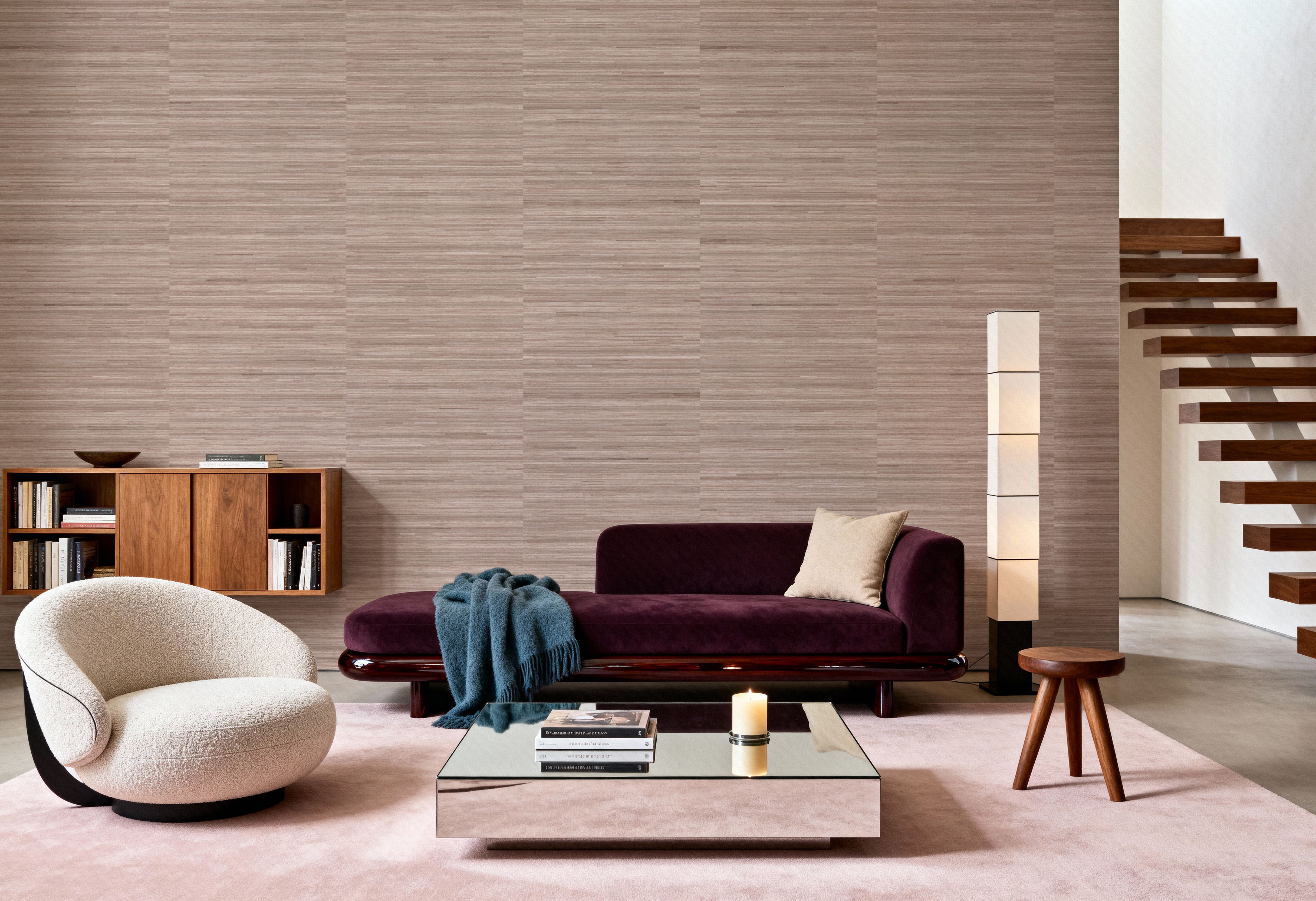 Faux Grasscloth with Visible Seams, Rose Clay, Papier peint