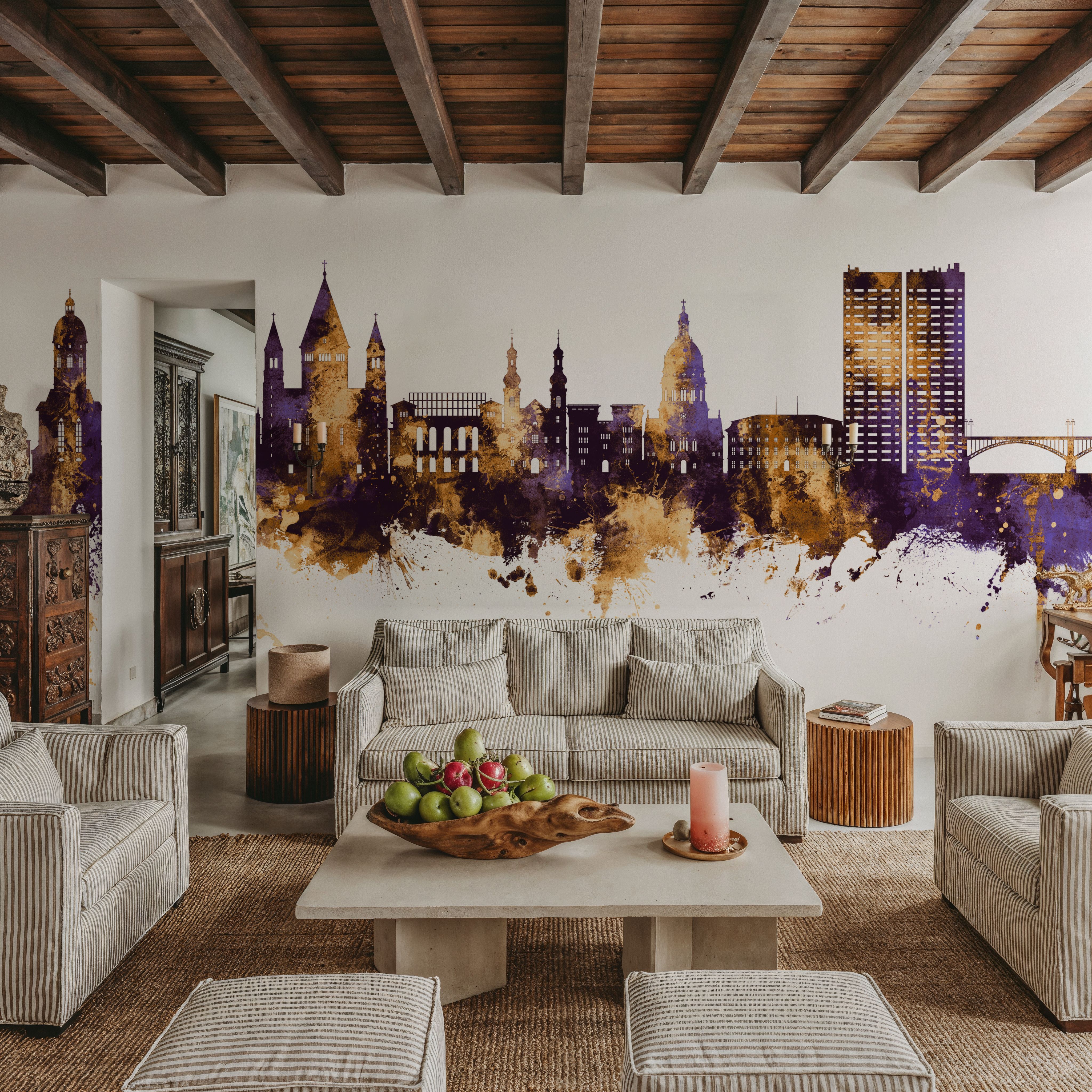 Mainz Germany Skyline Purple & Gold