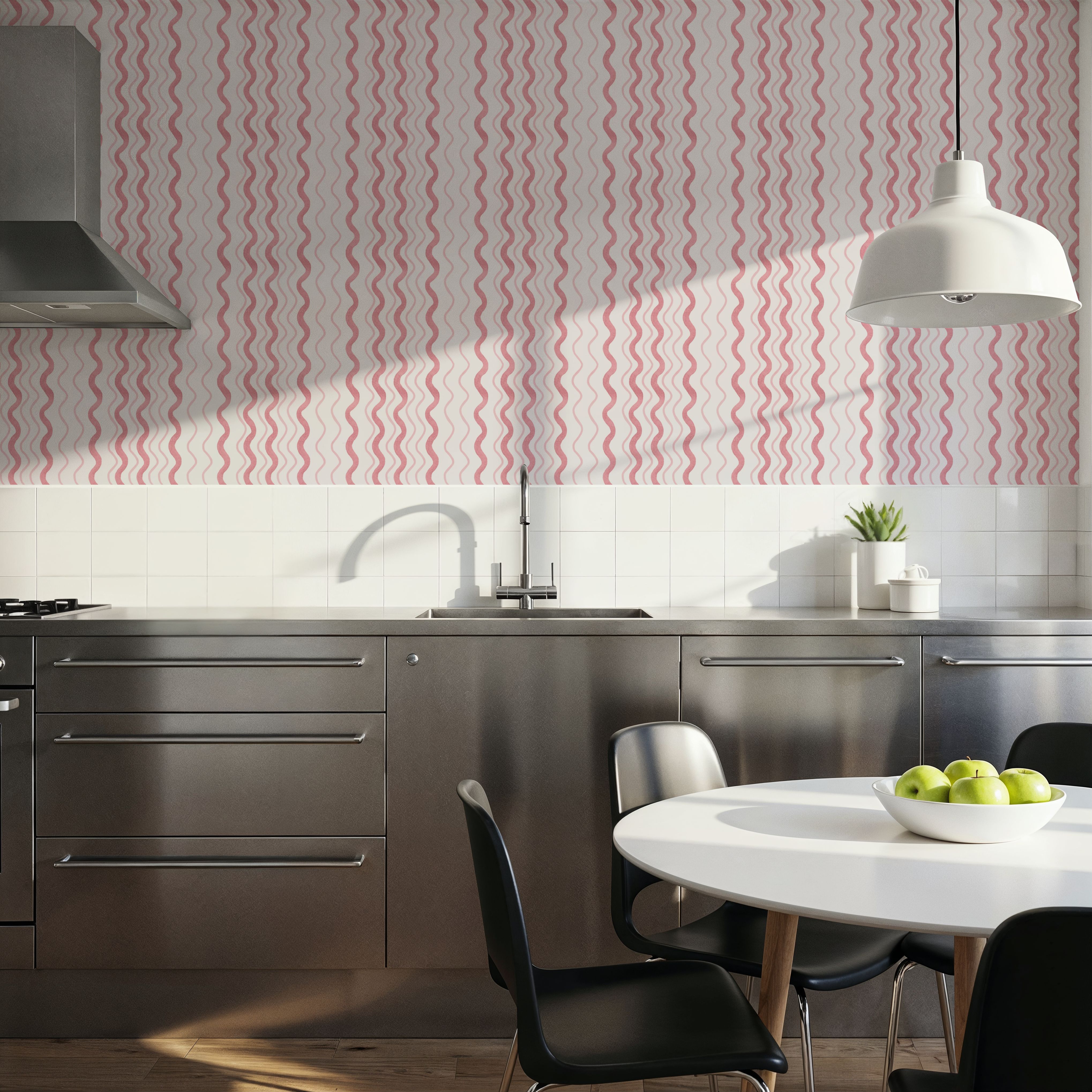 Wavy Stripes, Pink, Wallpaper
