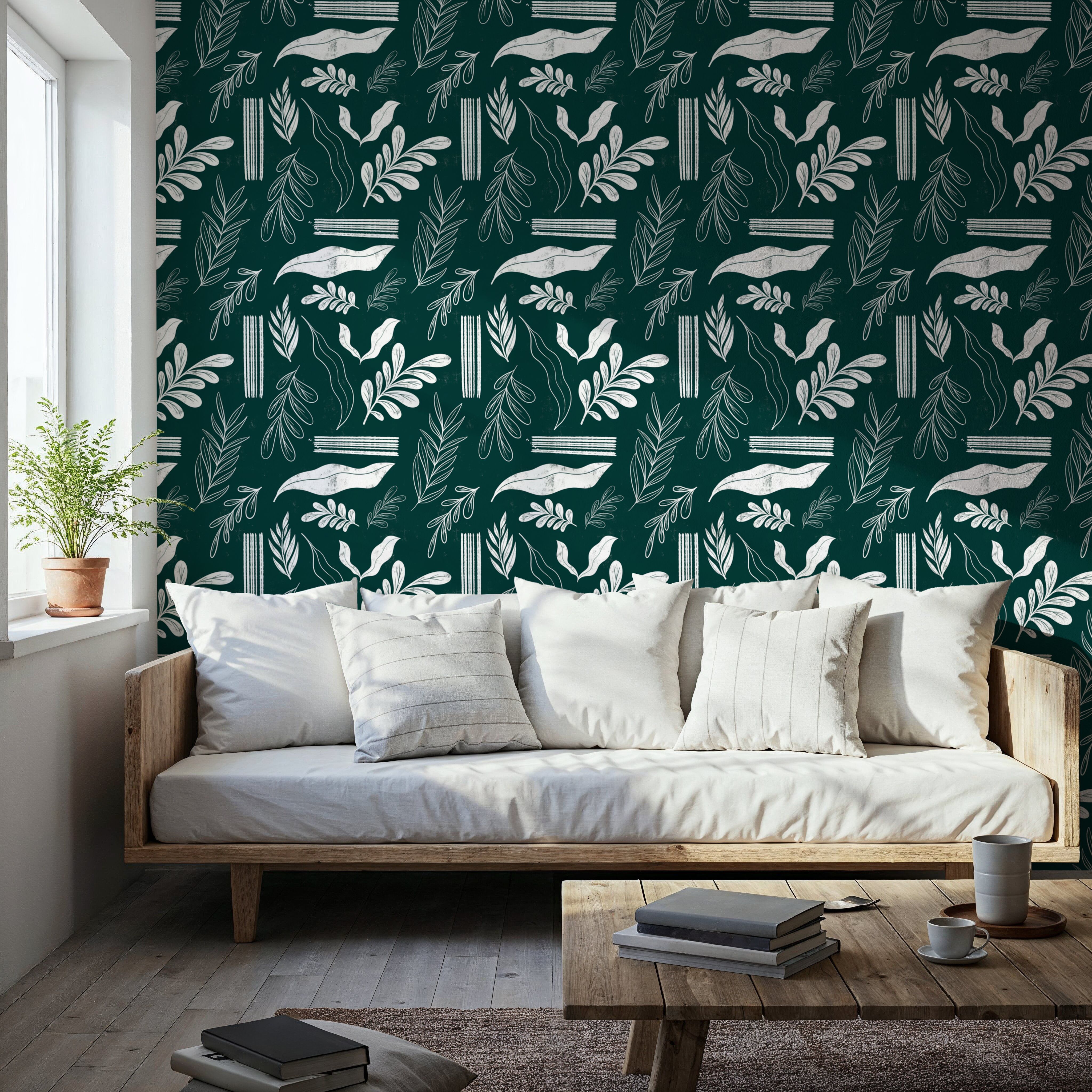 Autumn Leaves Dark Green, Behang
