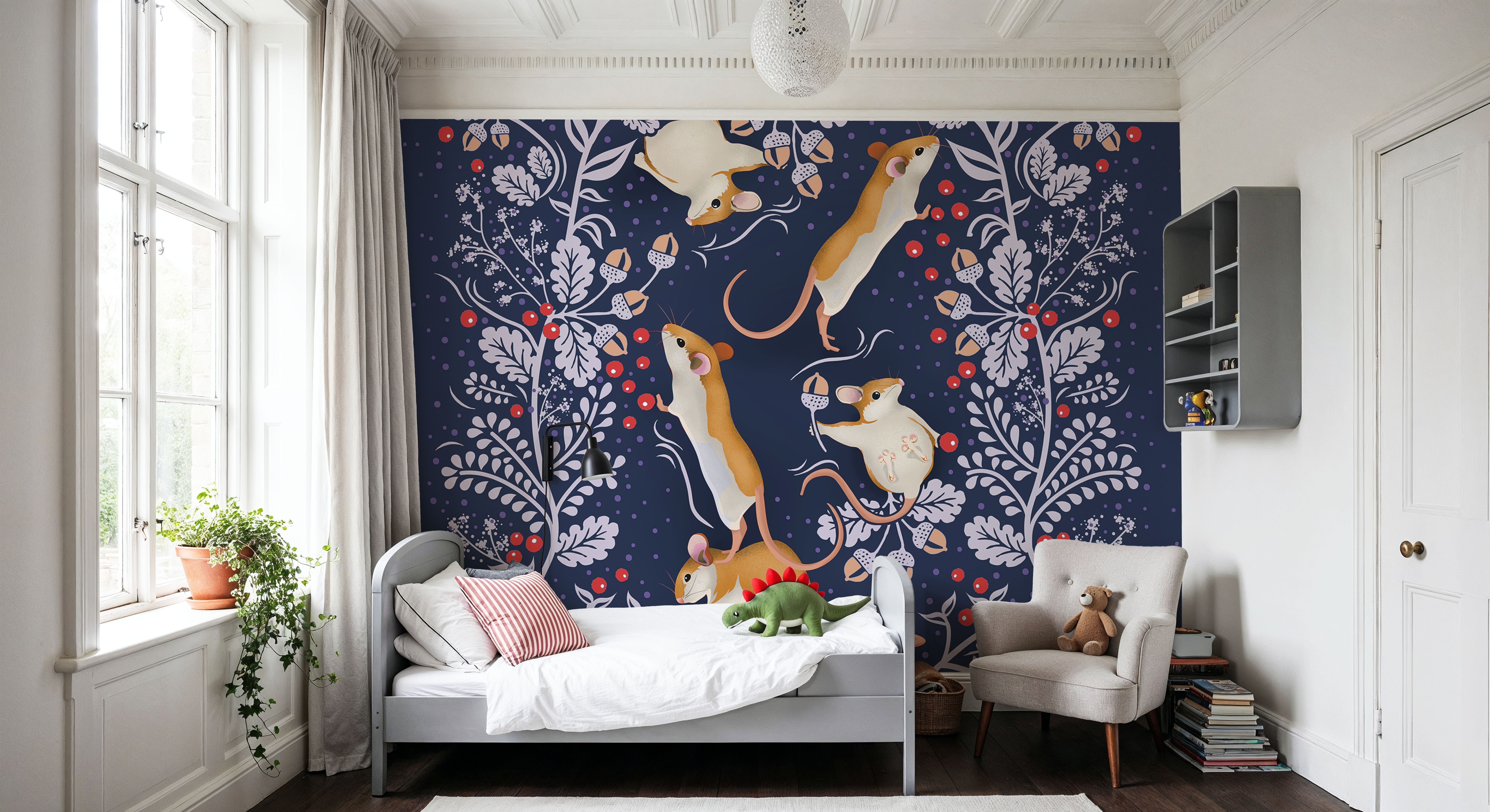 Holiday Mice, Blue, Papel pintado