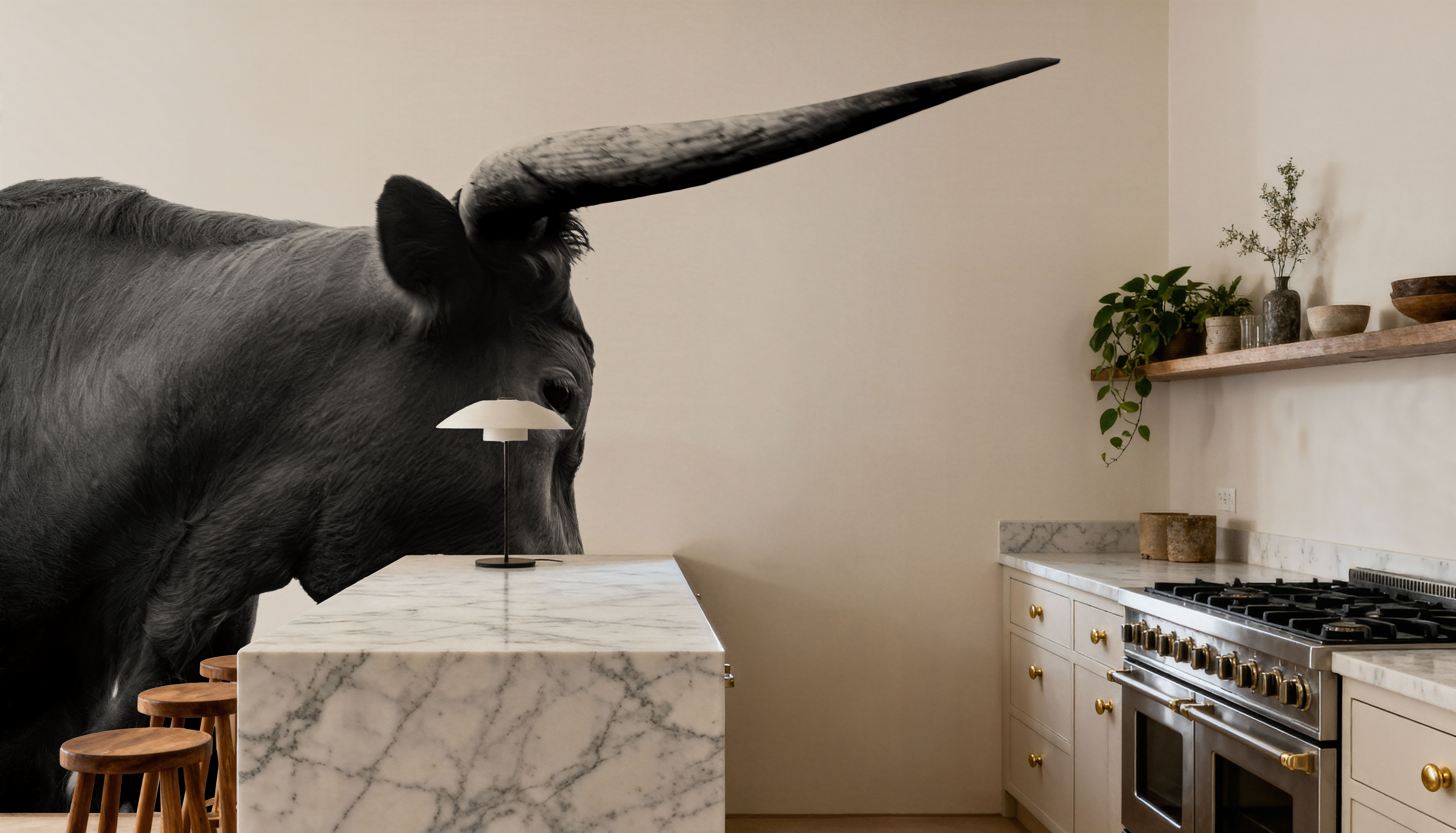 Longhorn Sunset Graze BW, Tapeten