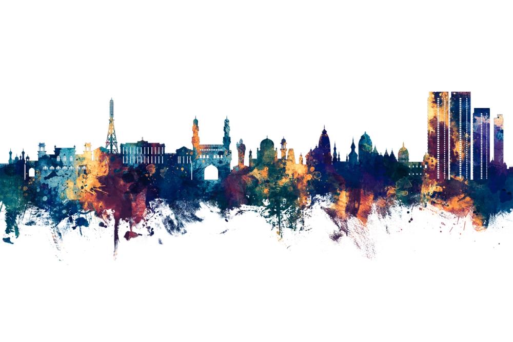Hyderabad Skyline Blue & Bronze