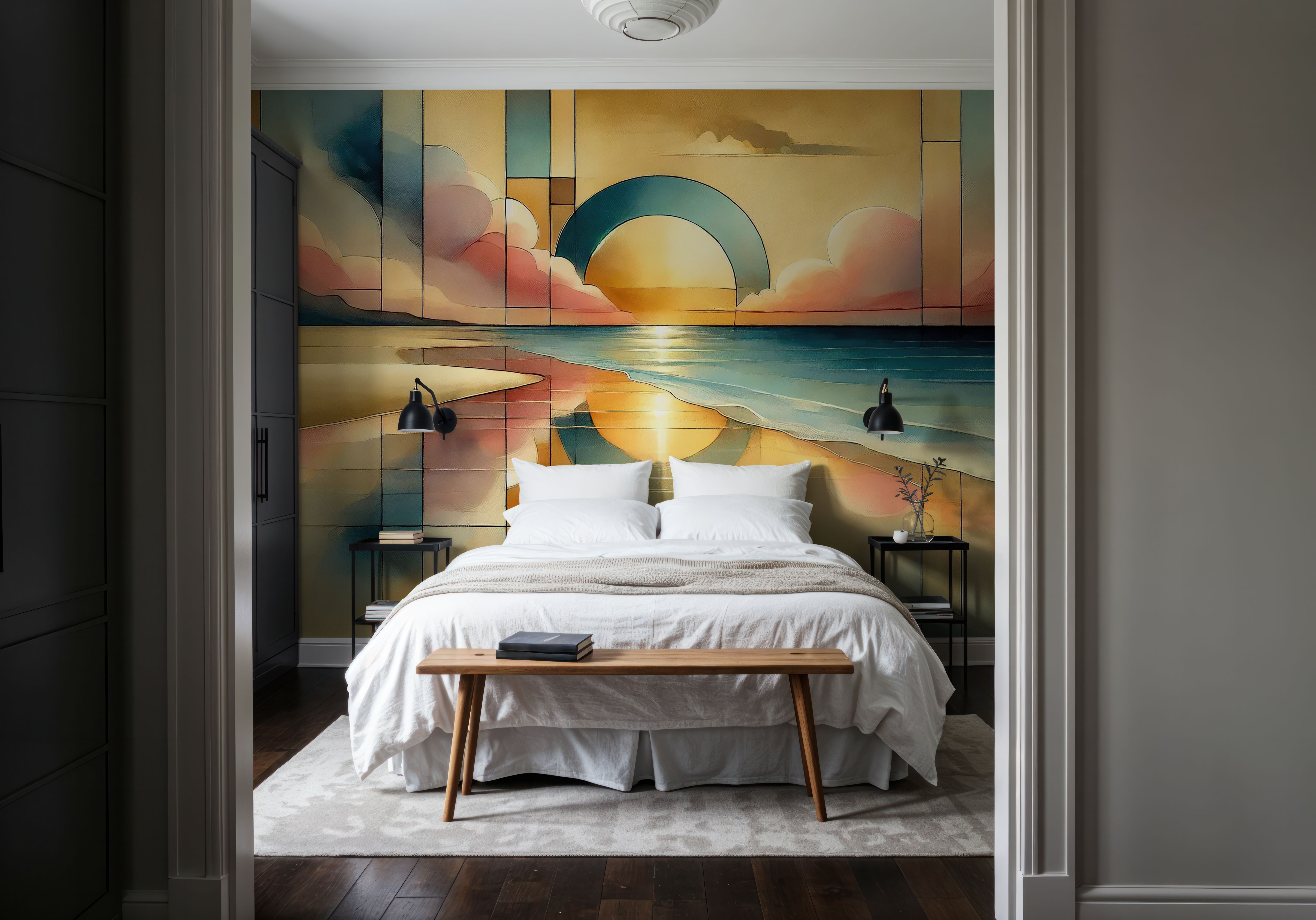 Golden Sunset Vista in Art Deco
