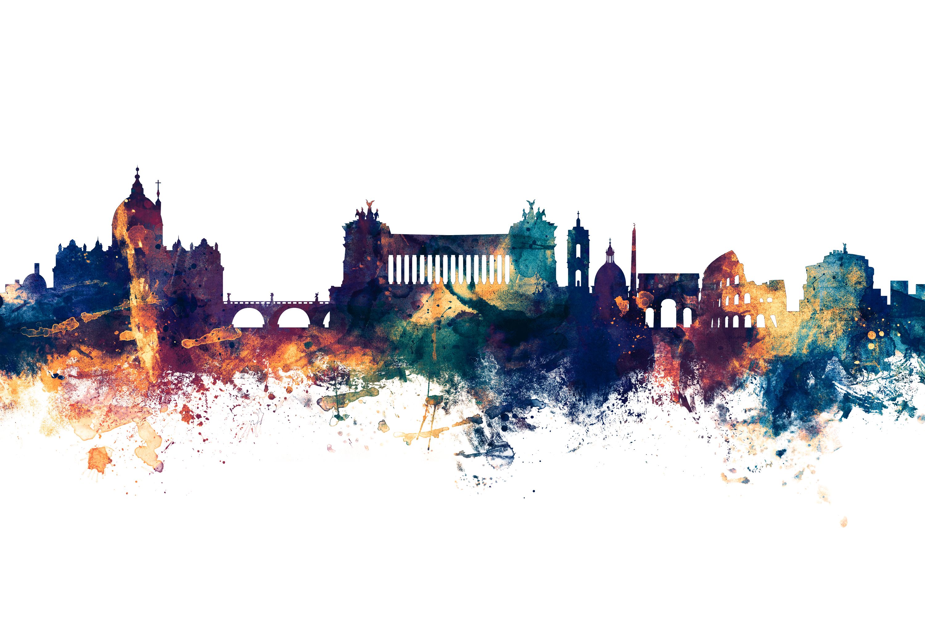 Rome Italy Skyline Blue & Bronze