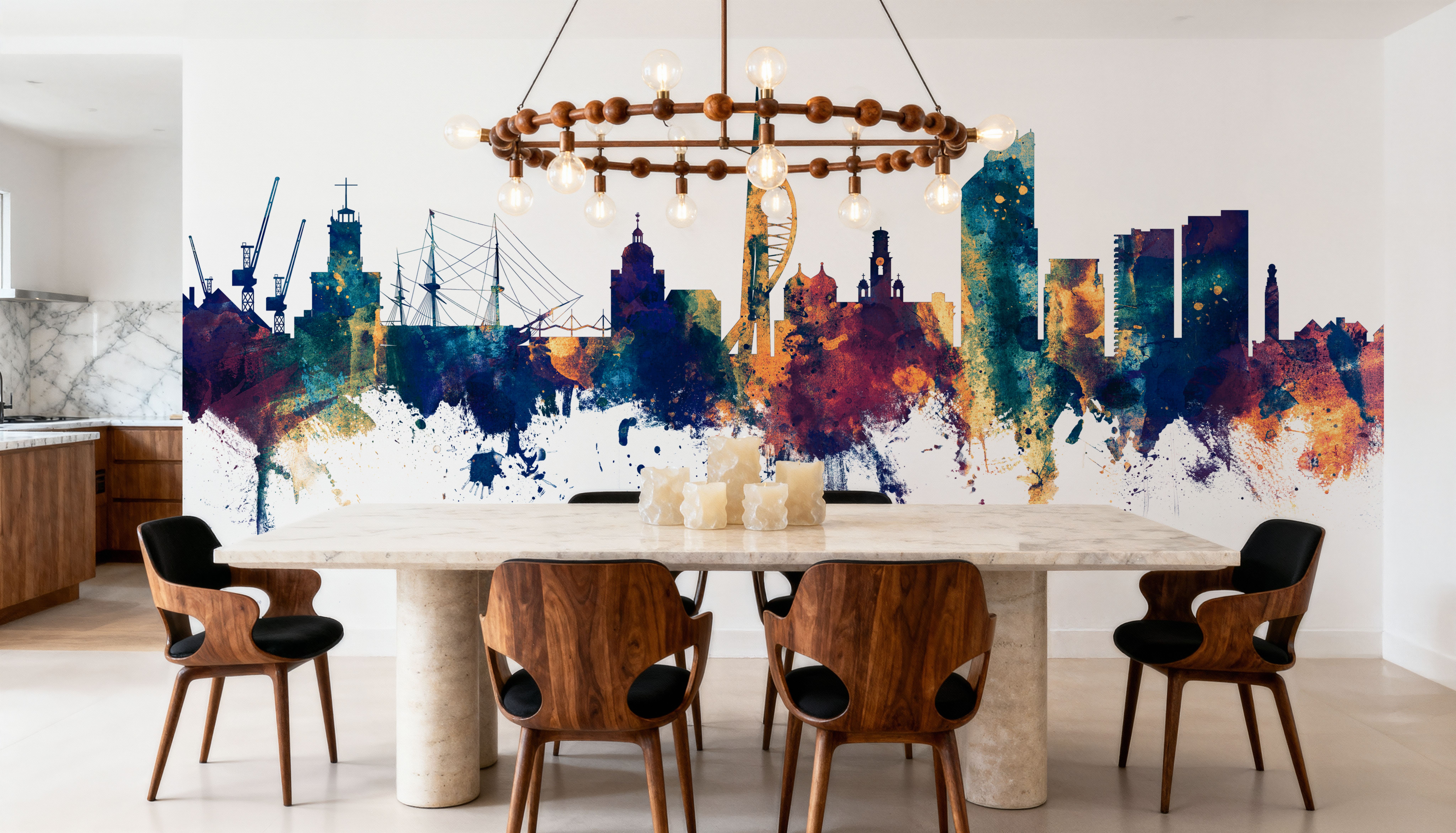 Portsmouth England Skyline Blue & Bronze, Wallpaper