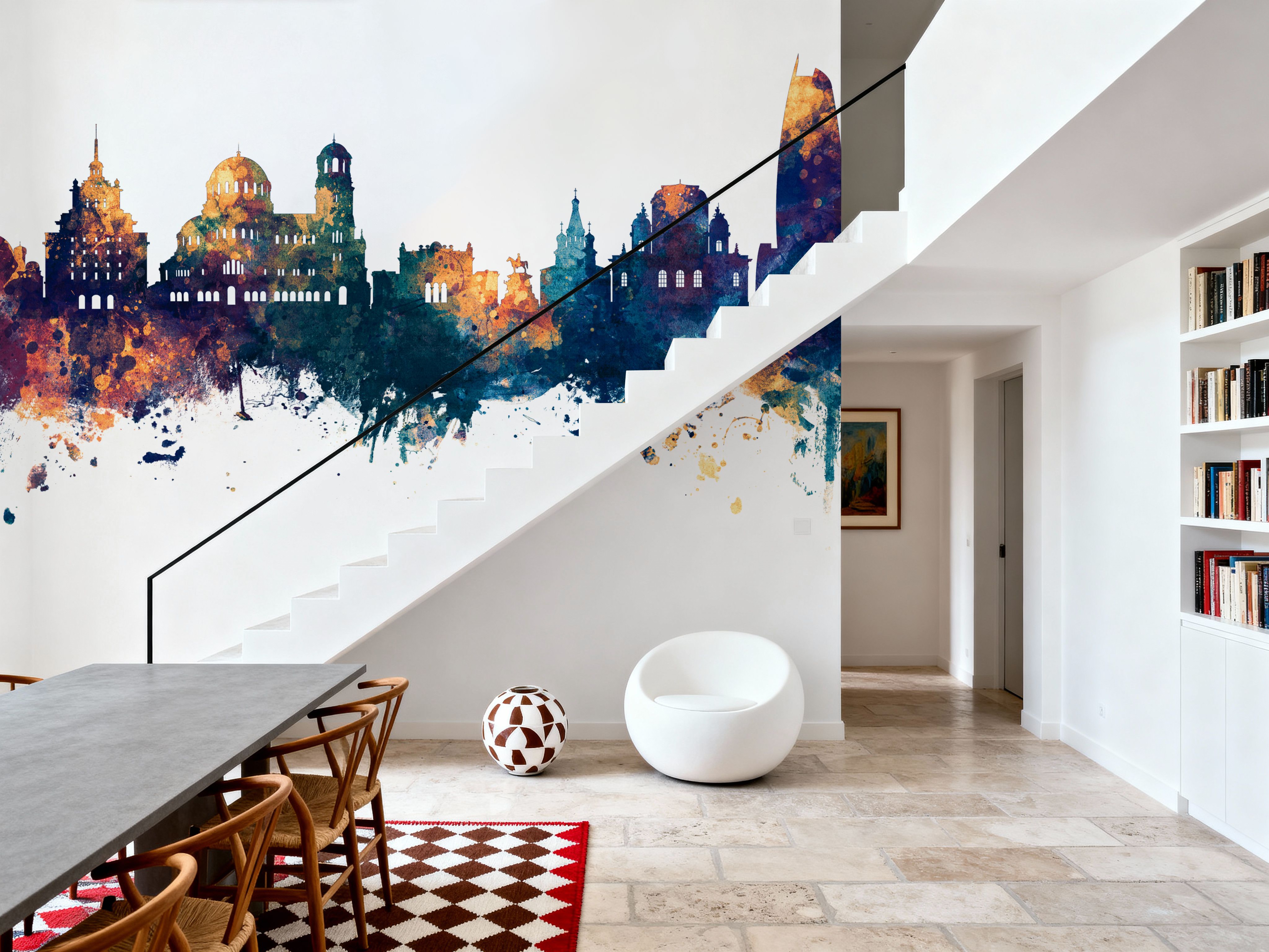 Wall Mural - Sofia Bulgaria Skyline Blue & Bronze - Contemporary mural wallpaper - Offices - Wallism US - Premium, Textured or Peel & Stick