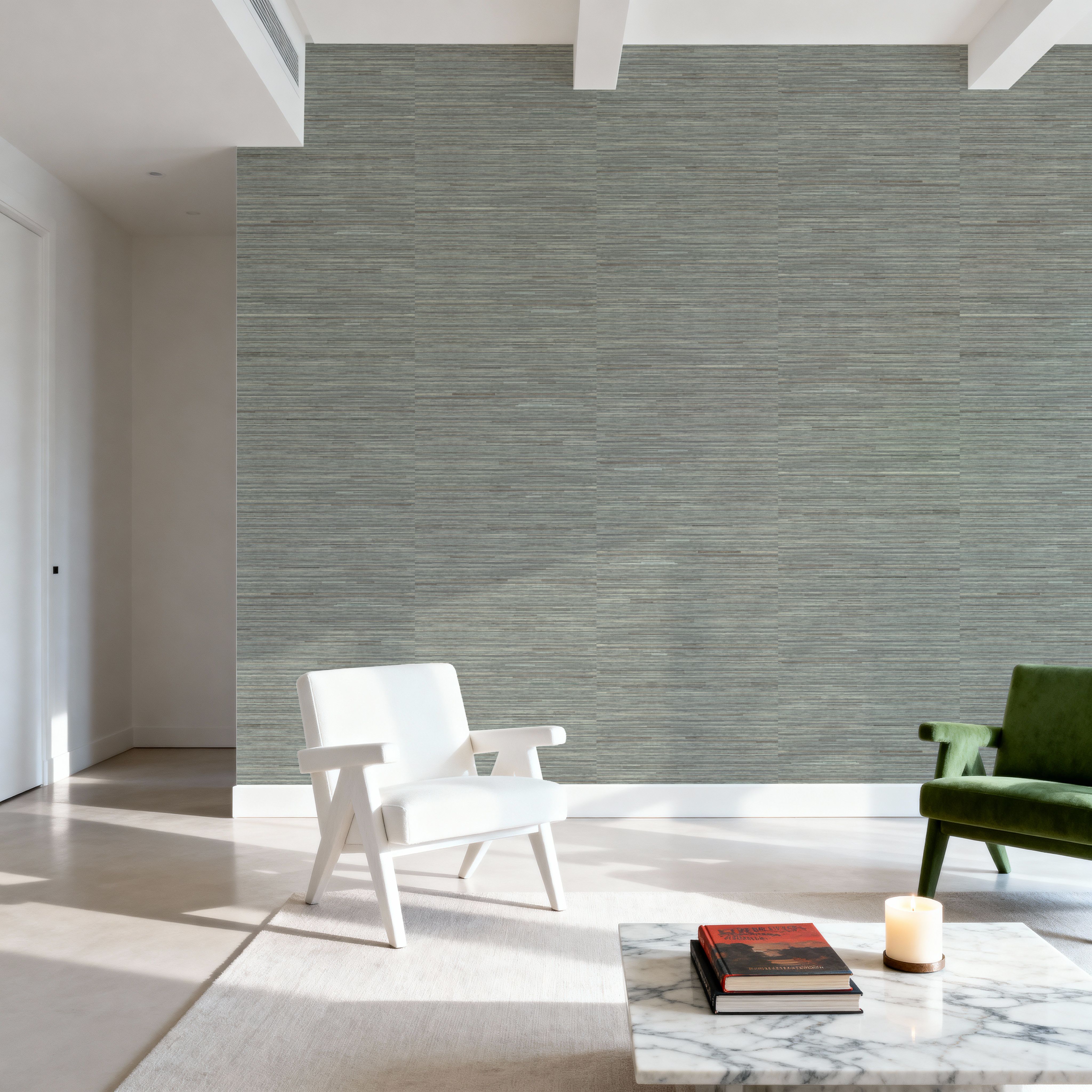 Faux Grasscloth with Visible Seams, Stone Grey