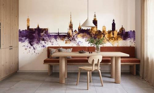 Stockholm Skyline Purple & Gold