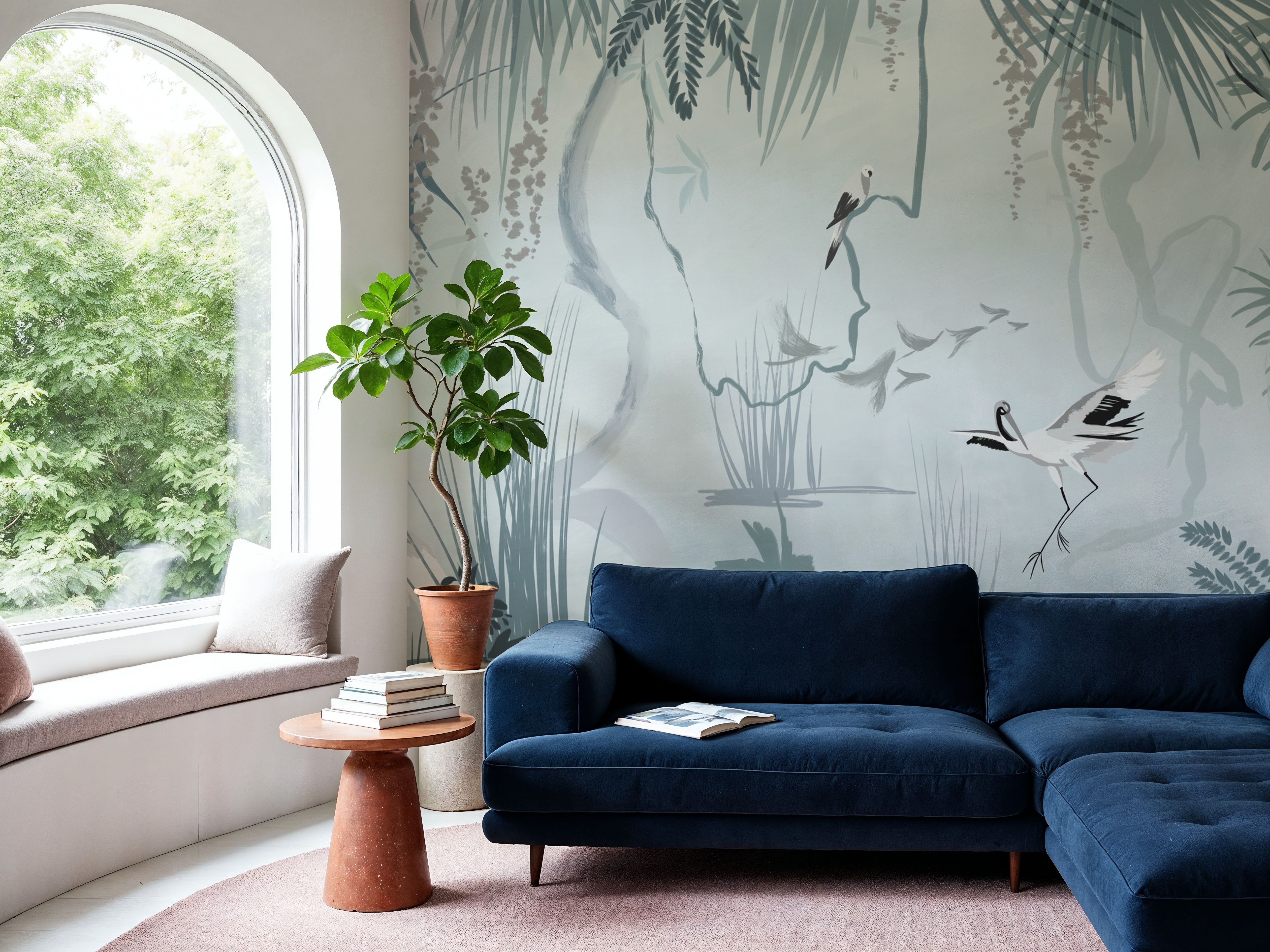 Painted Herons Scenery, Mineral Green