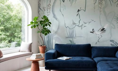 Painted Herons Scenery, Mineral Green
