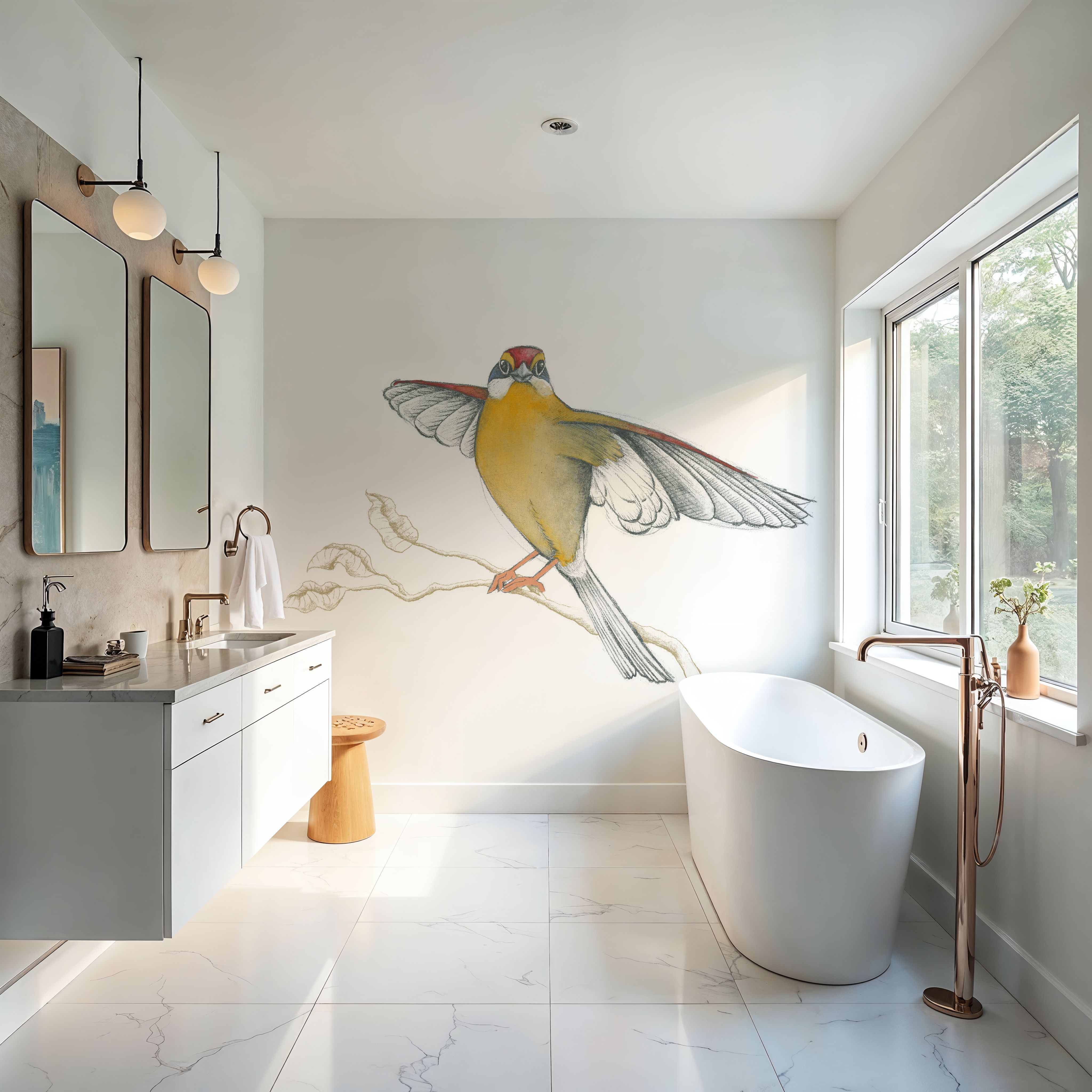 Arts and Crafts Birds IV on White