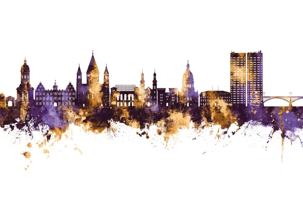 Mainz Germany Skyline Purple & Gold