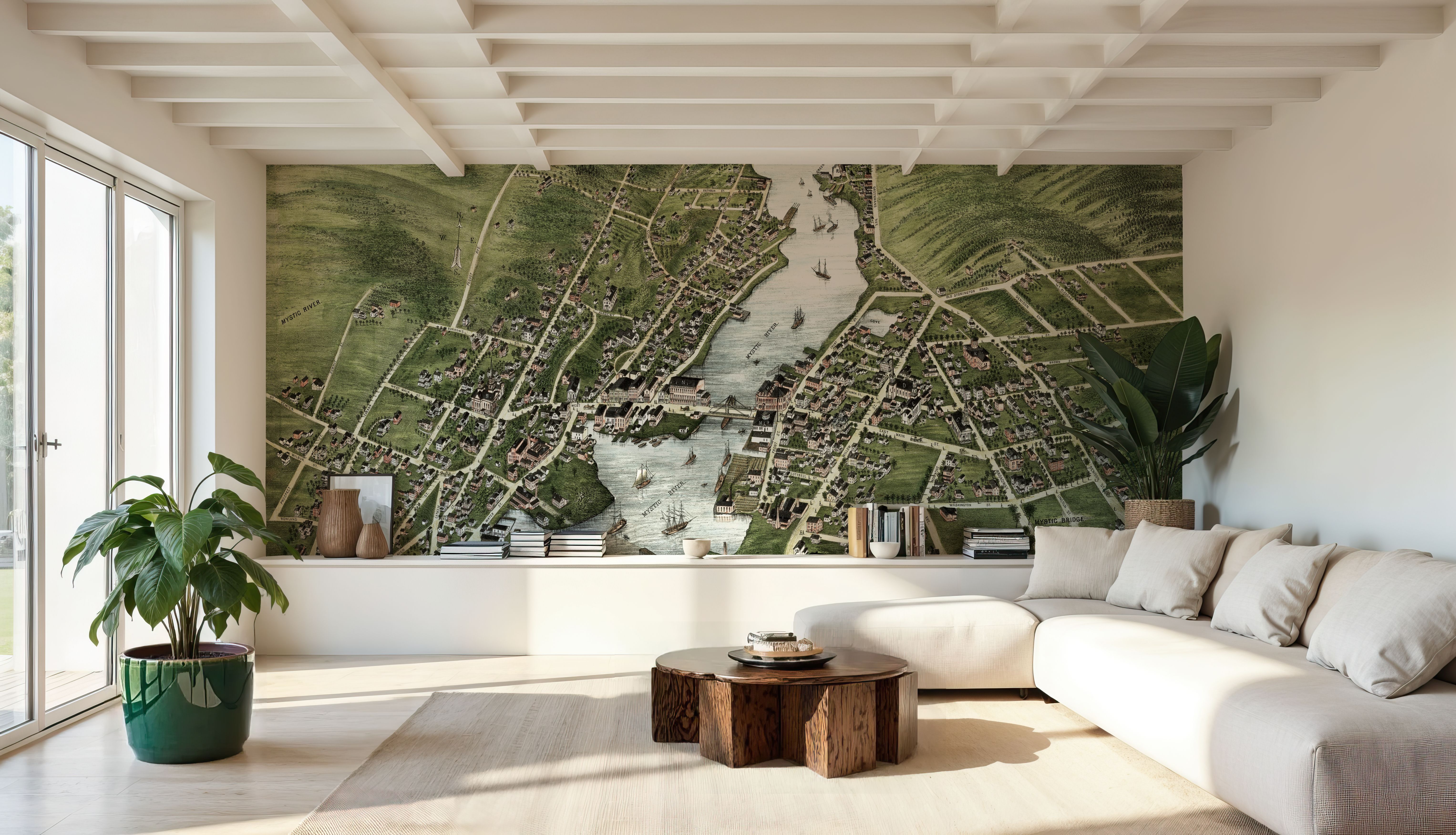 Old view of Mystic River, Connecticut, 1879, Papier peint