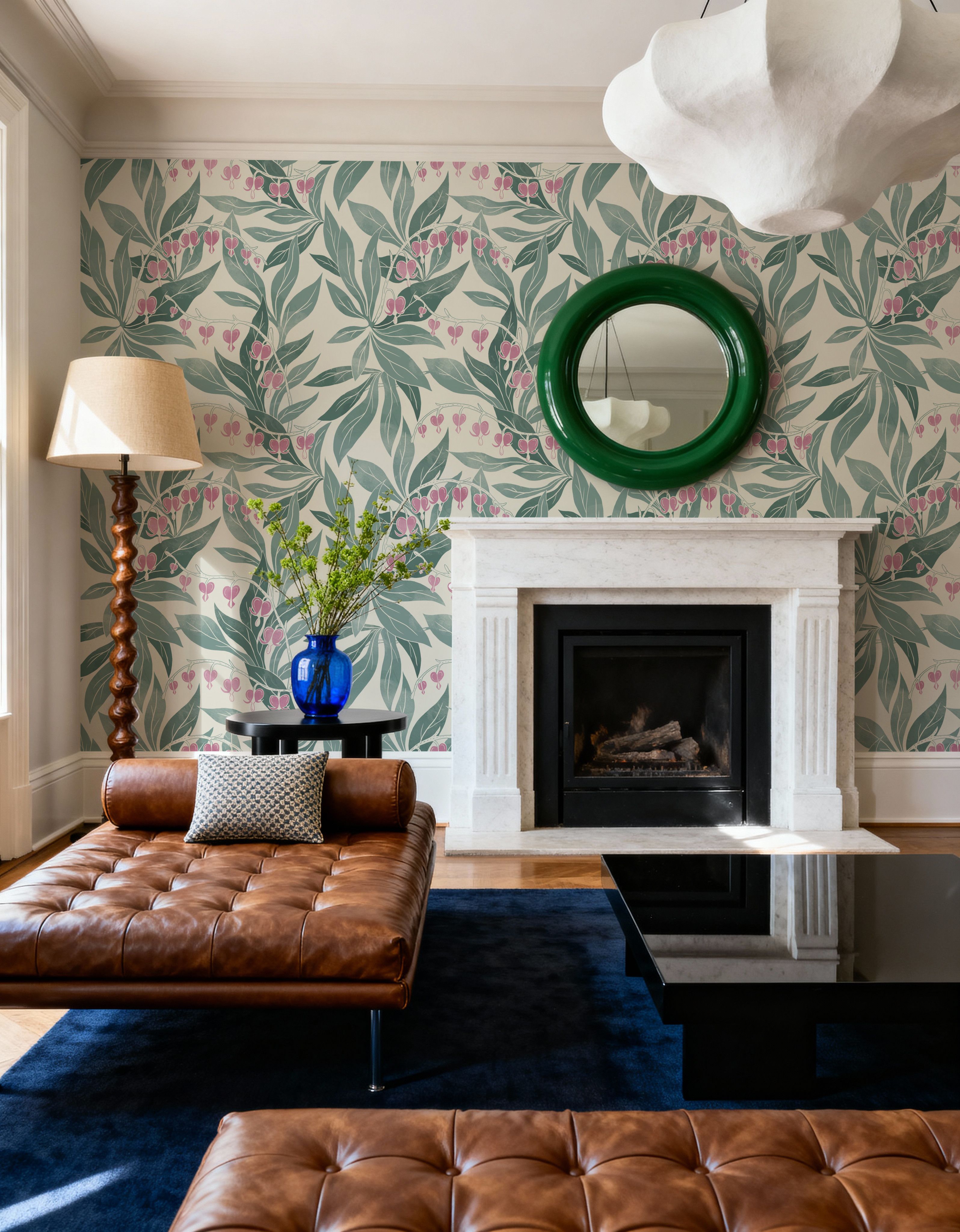 Bleeding Hearts, Green, Wallpaper