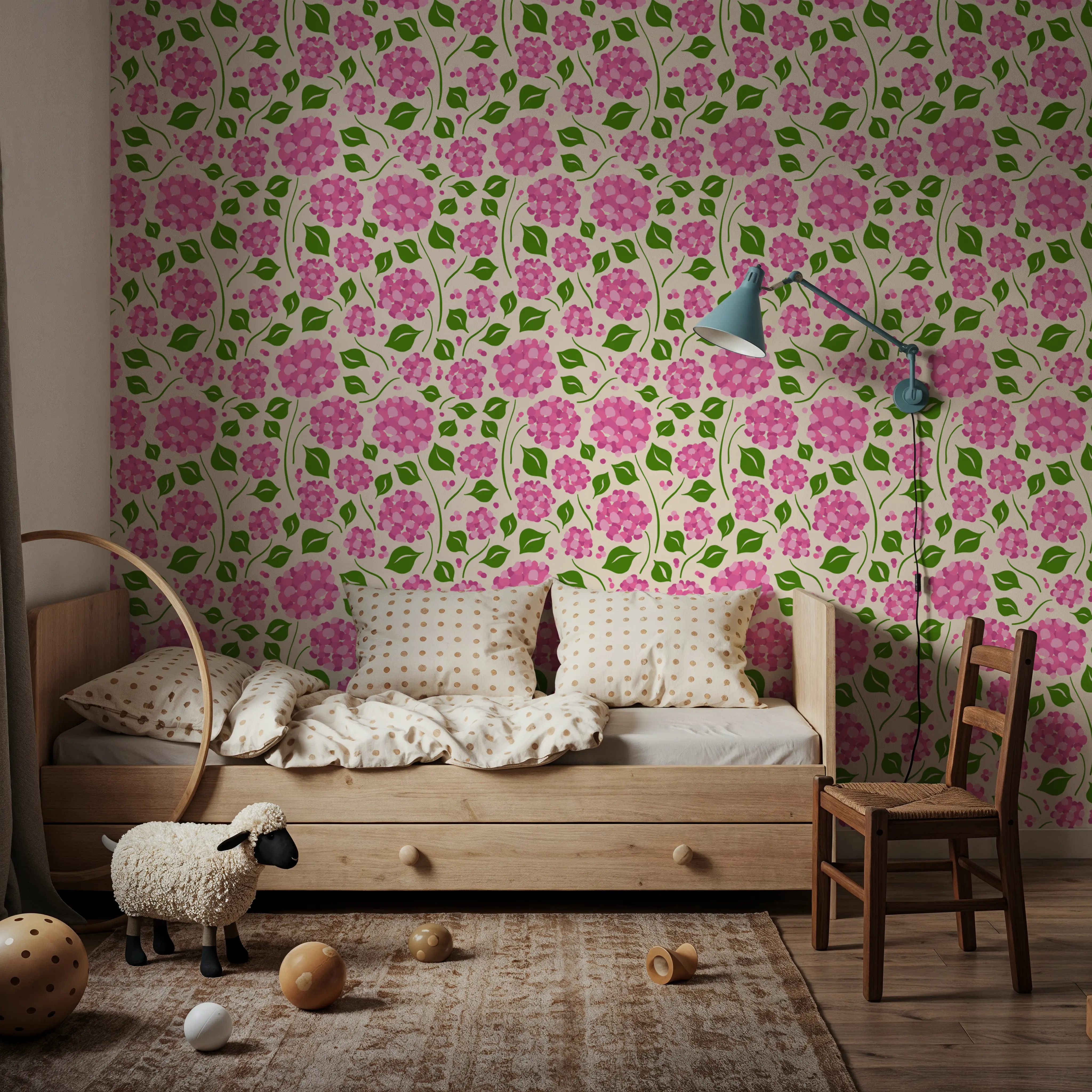 Wallpaper - Cerise Hydrangeas - Floral Graphics - Pink - Kids' Room - Wallism UK - Peel & Stick or Paste-the-Wall