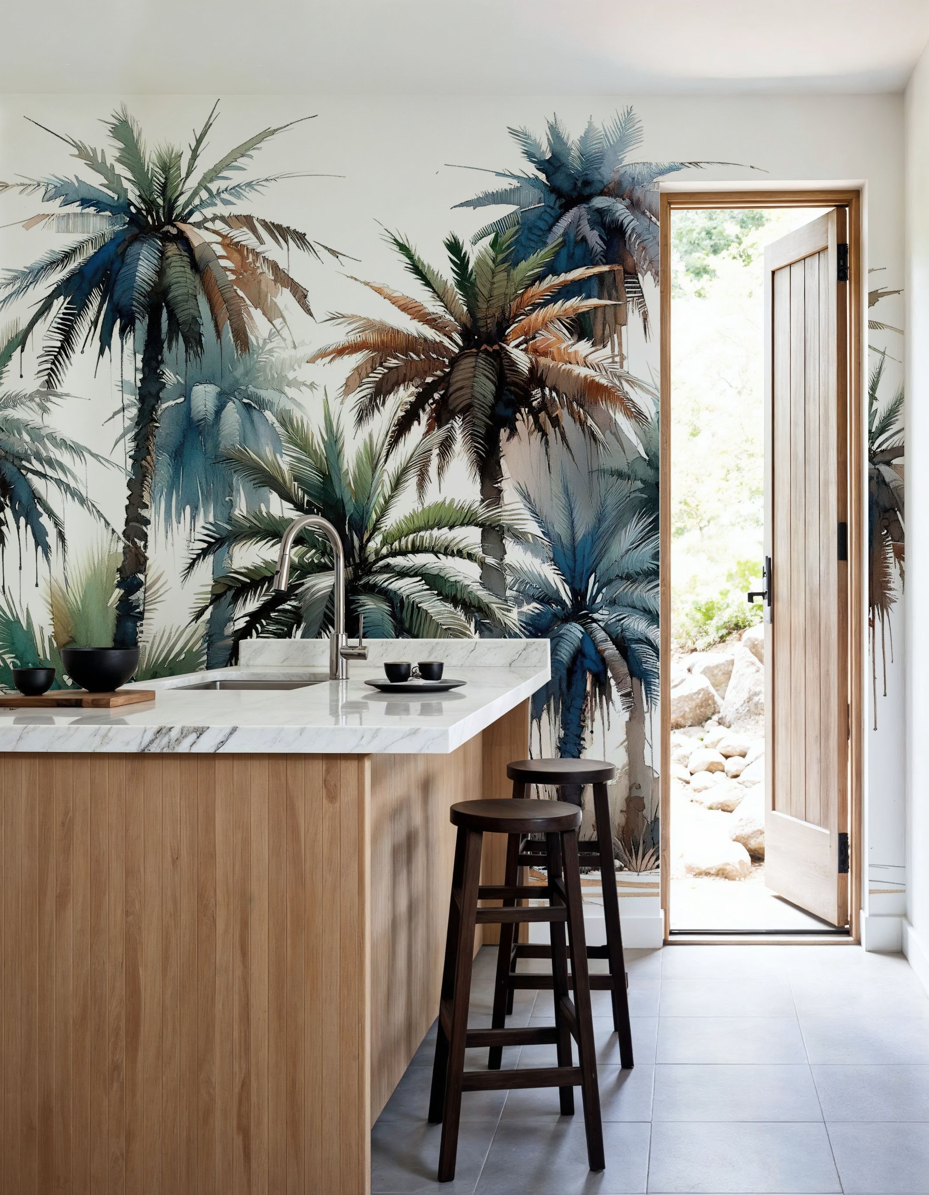 Vibrant Palm Trees in Watercolor