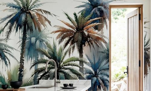 Vibrant Palm Trees in Watercolor
