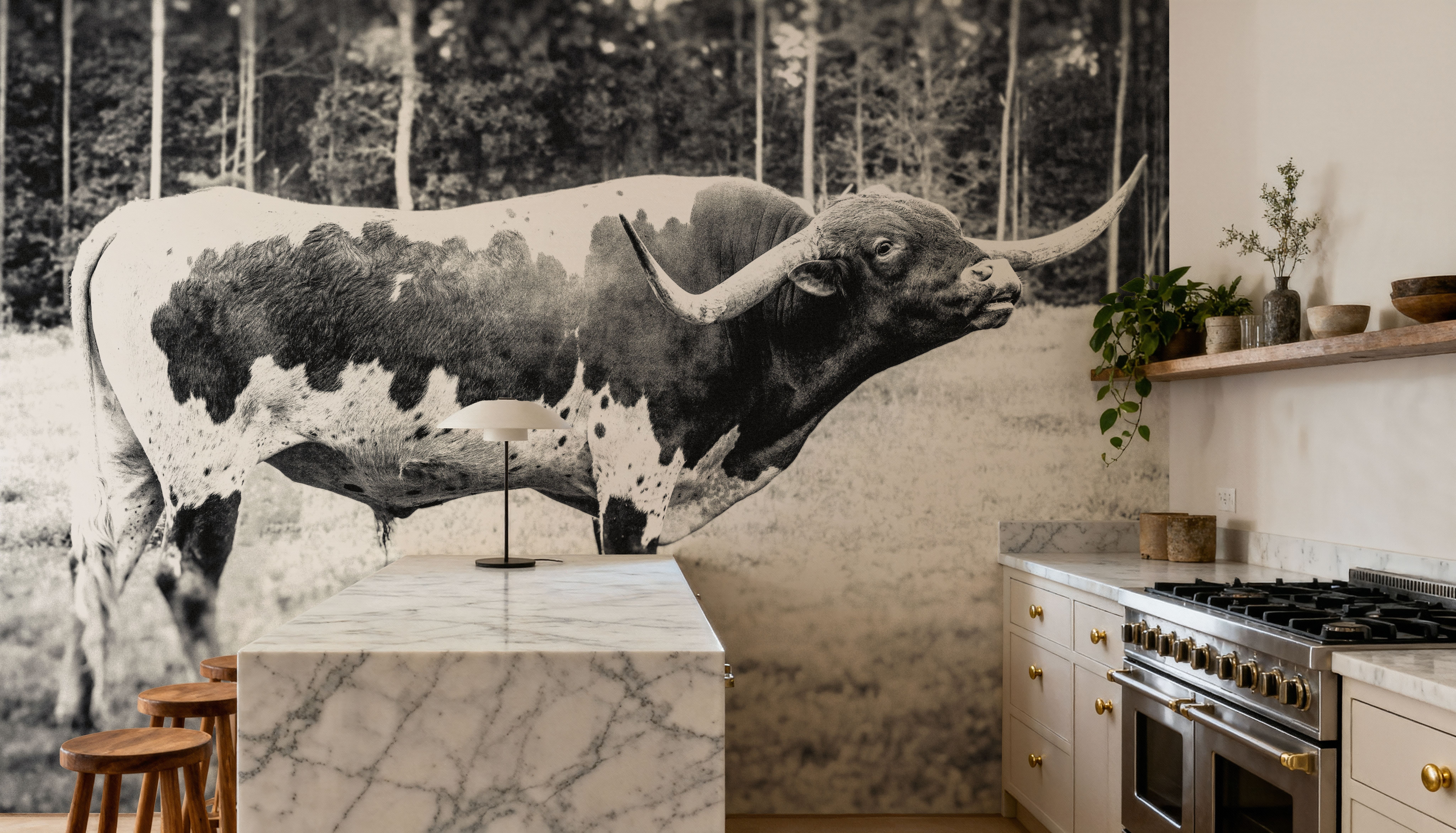 Longhorn Bull BW