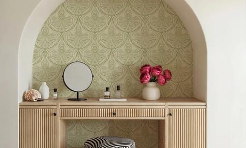 Art Deco Peacock Scallops, Sage