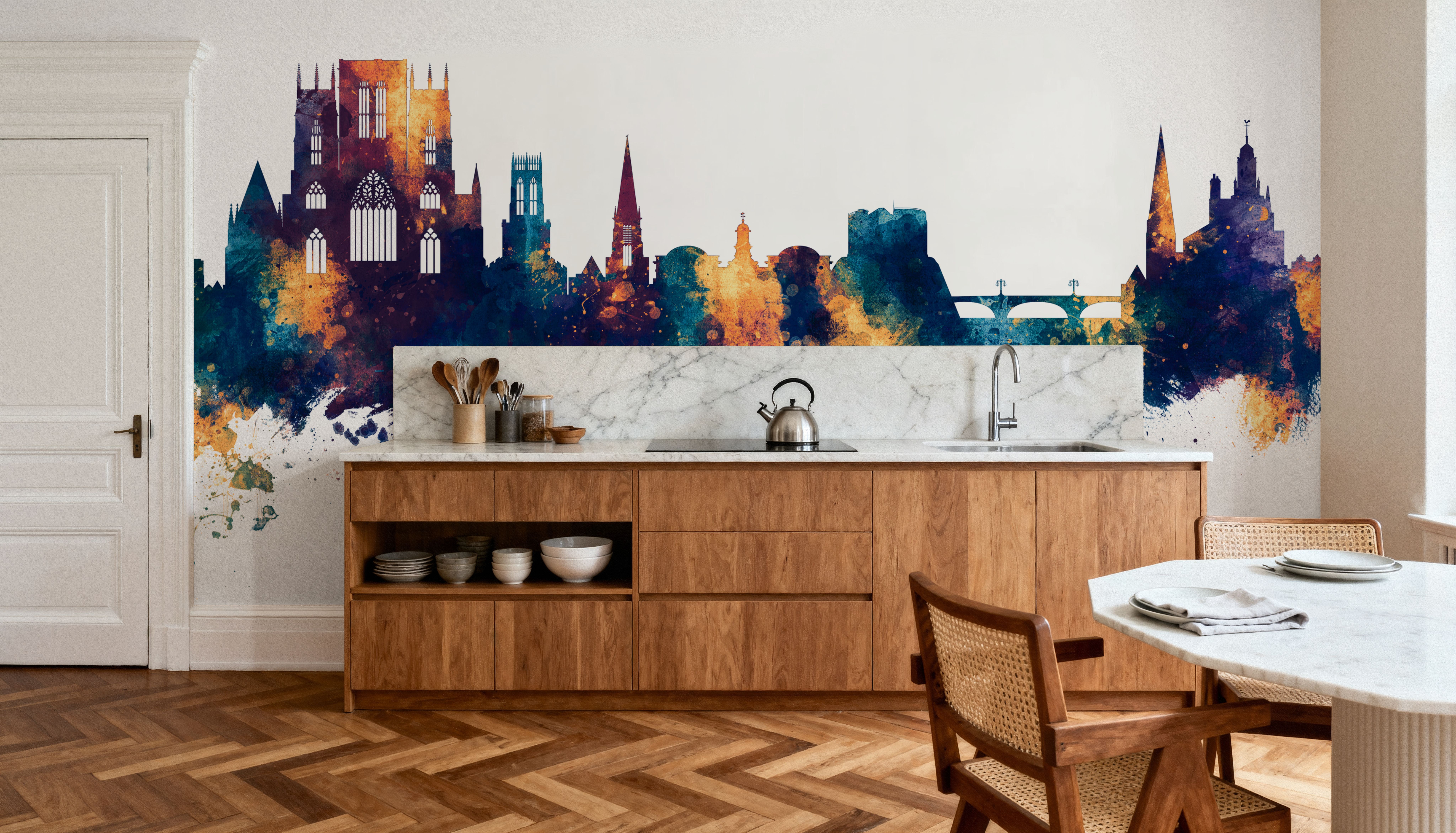 York England Skyline Blue & Bronze