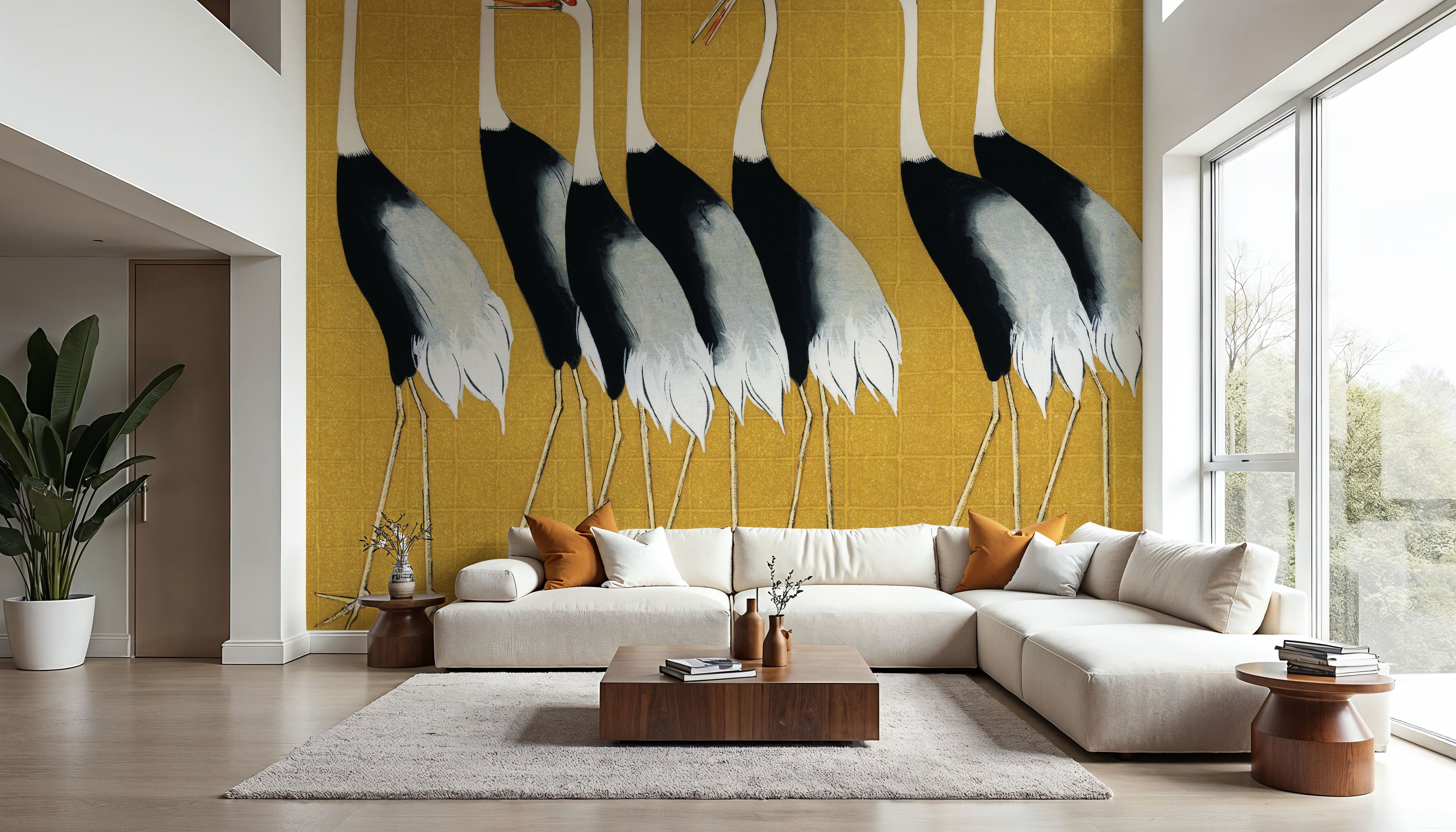 Flock of Traditional Japanese Red Crown Crane