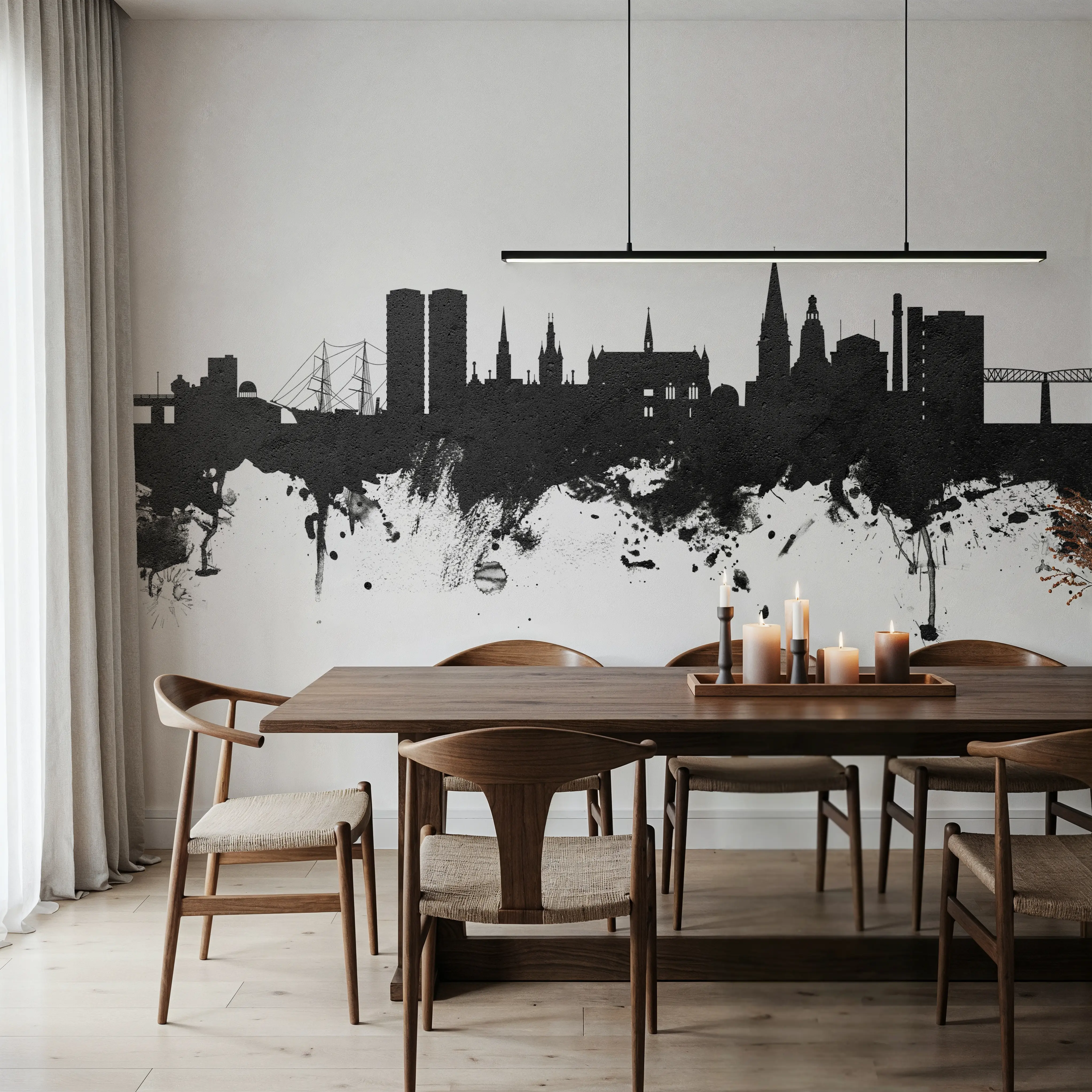 Fotobehang - Dundee Scotland Skyline Black & White - Grafische Kunst Mural - Grijs - Slaapkamers - Wallism België - Zelfklevend of Vliesbehang