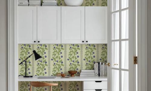 Marigold Stripes, Blue on Cream