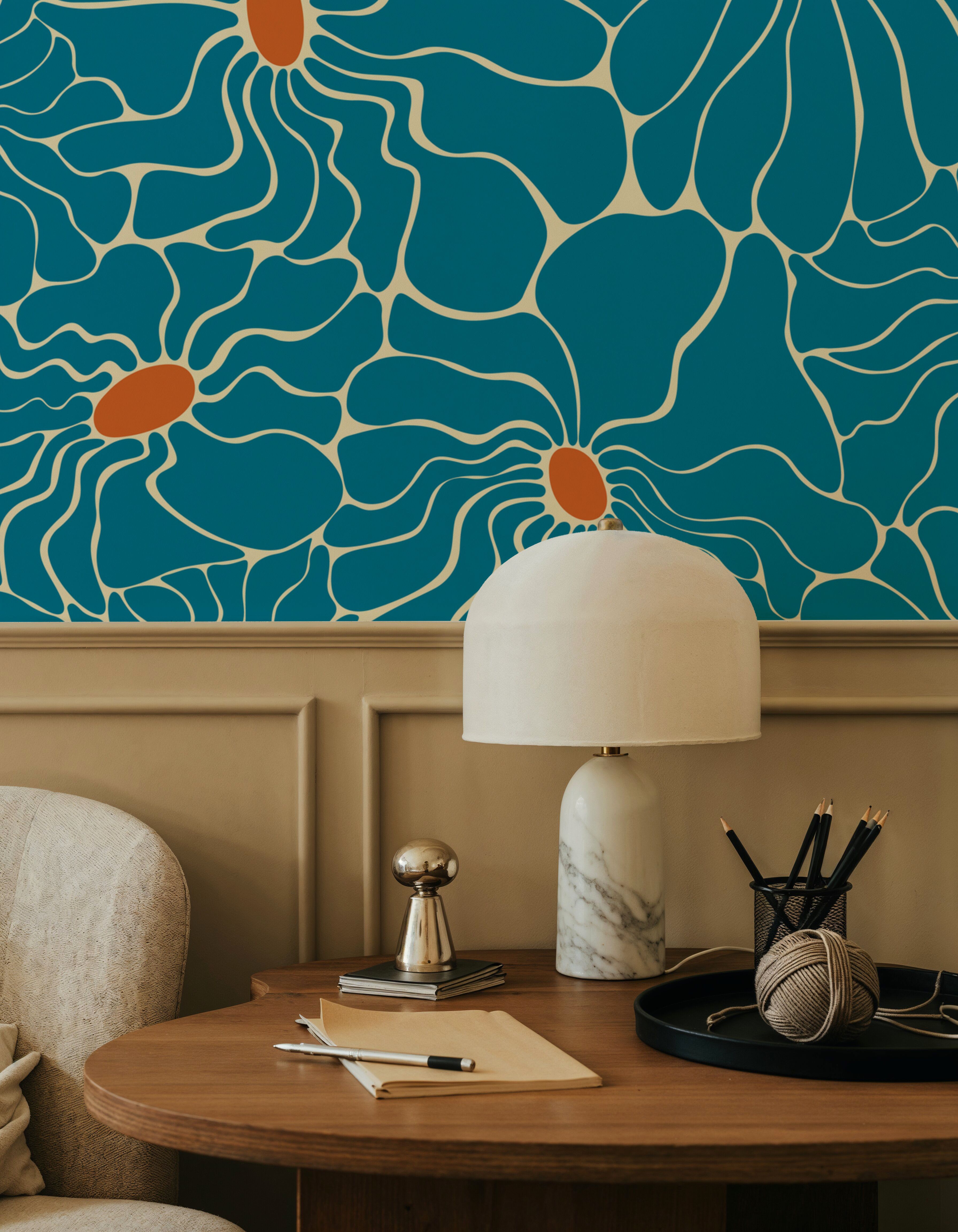 Cool Fluid Flowers Mural, Turqouise