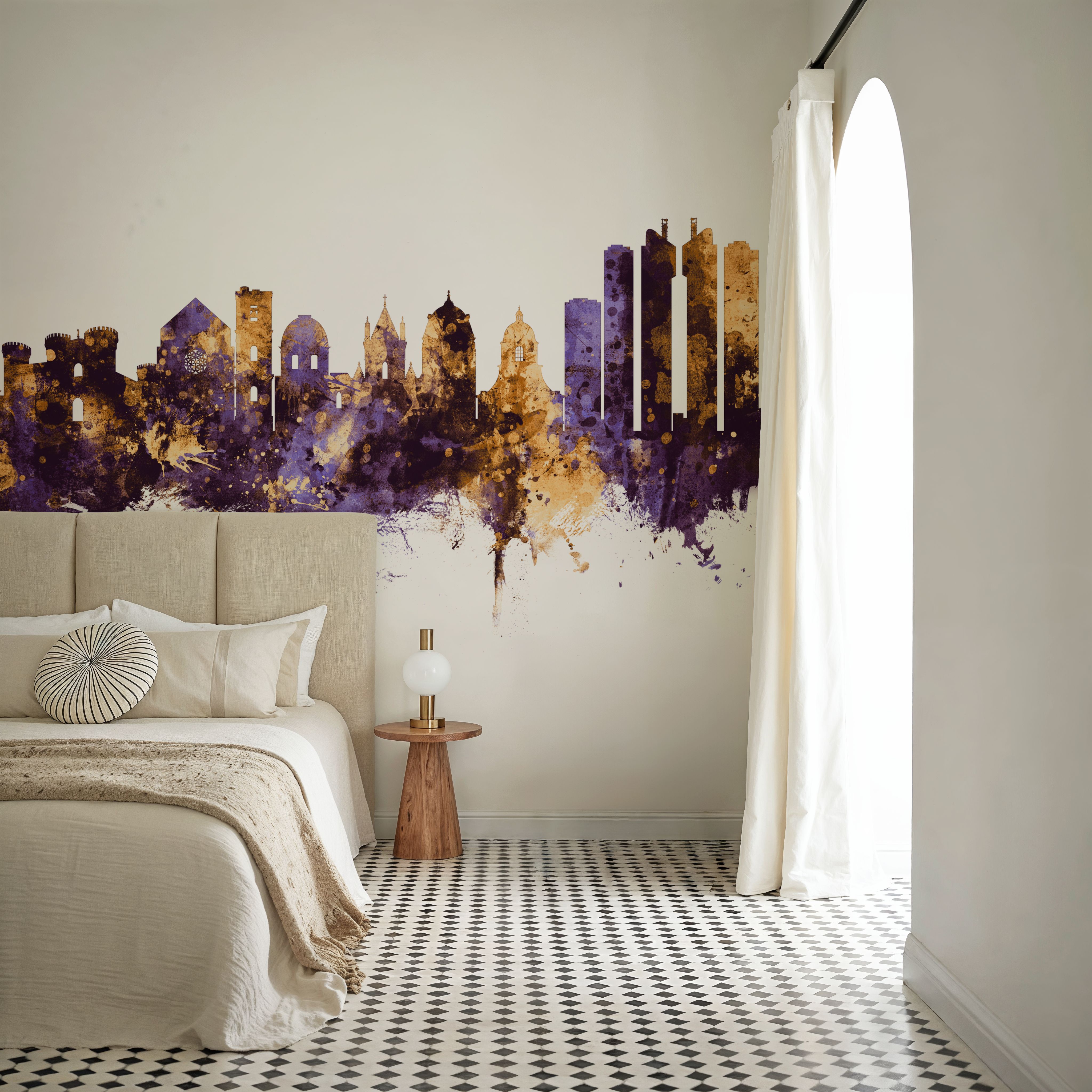 Naples Italy Skyline Purple & Gold