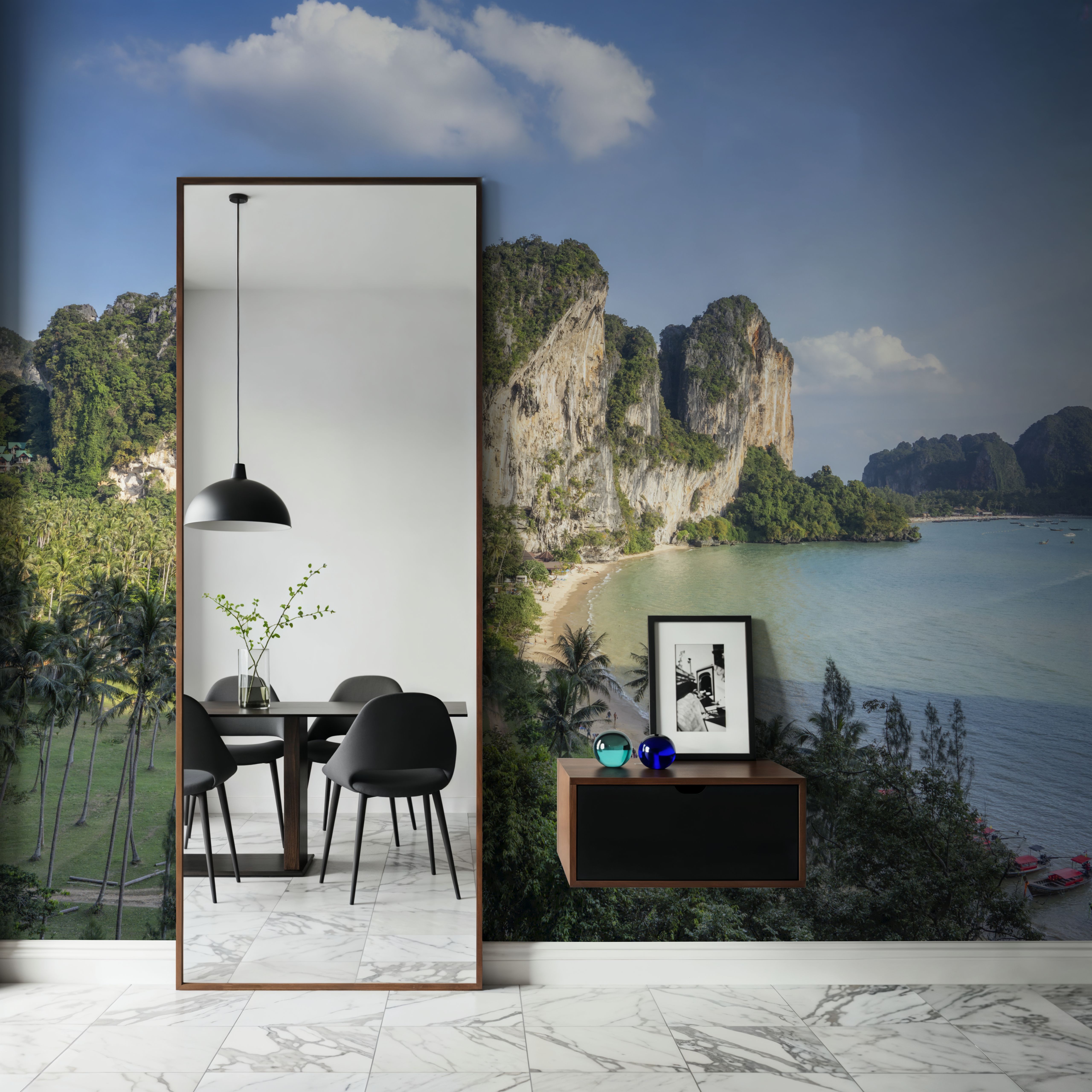 Papier Peint Panoramique - Turquoise Cove - Plage Forêt - Vert - Couloir et escaliers - Wallism Belgique - Encollage au mur ou Autocollant