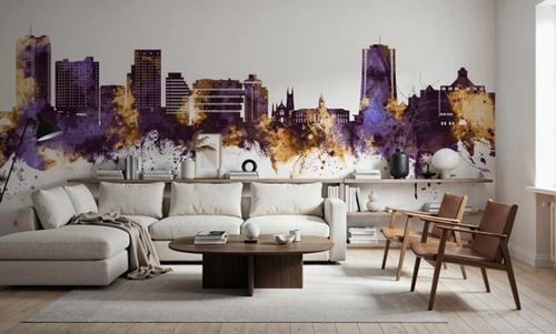 Stamford Connecticut Skyline Purple & Gold
