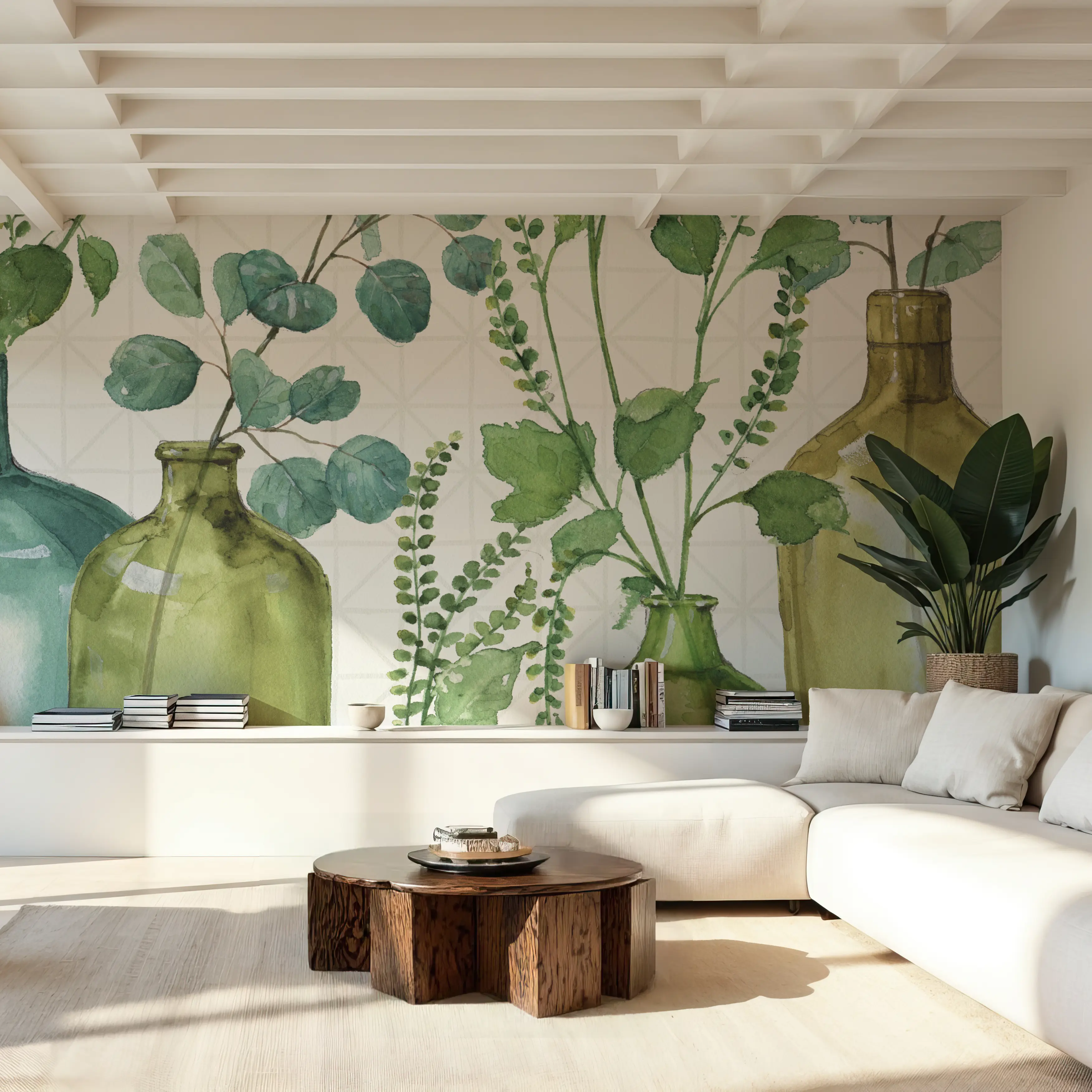 Wall Mural - Mixed Greens L - Contemporary Nature mural wallpaper - Green - Bedroom - Wallism UK - Peel & Stick or Paste-the-Wall