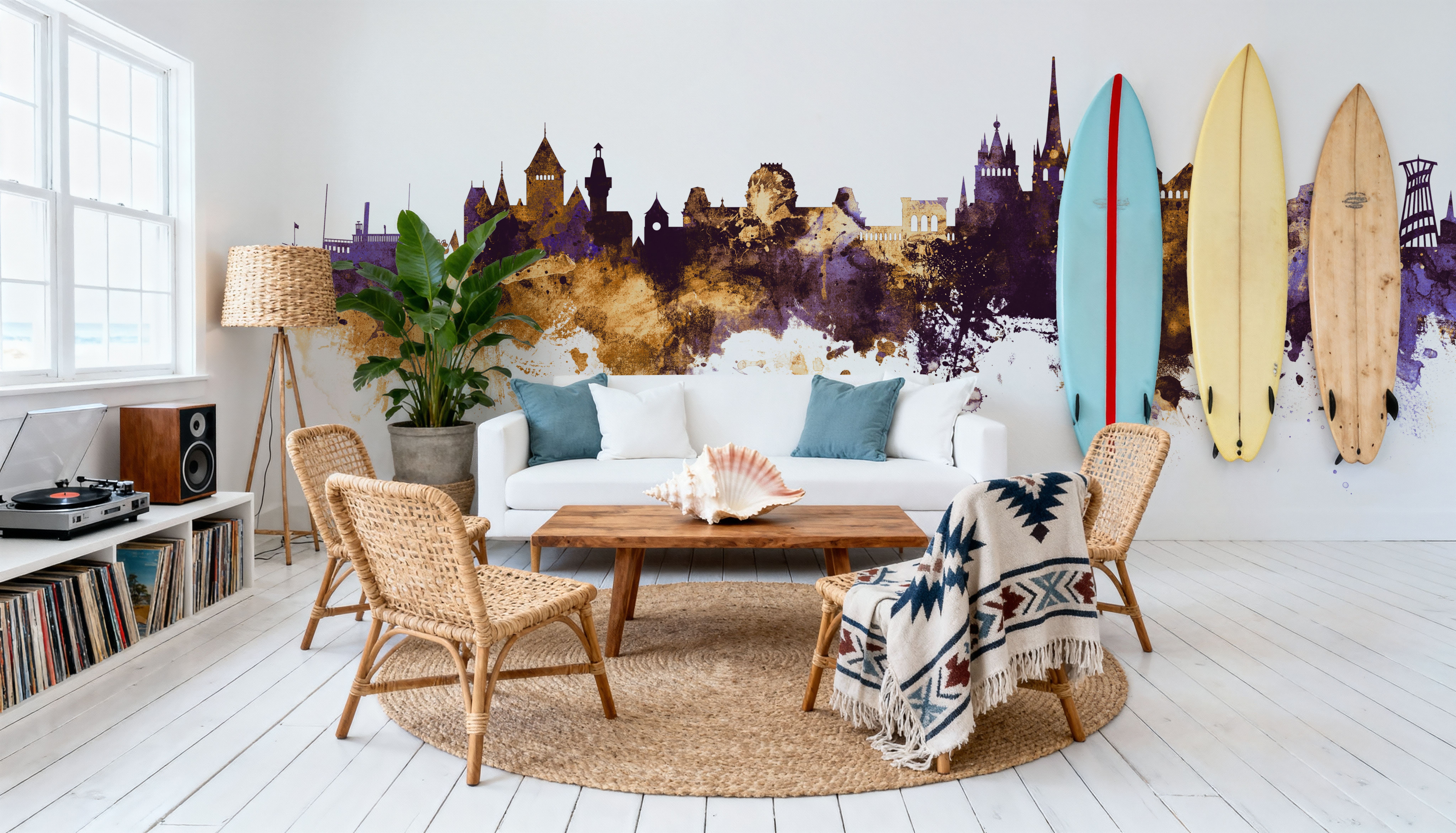 Lausanne Switzerland Skyline Purple & Gold, Tapeten