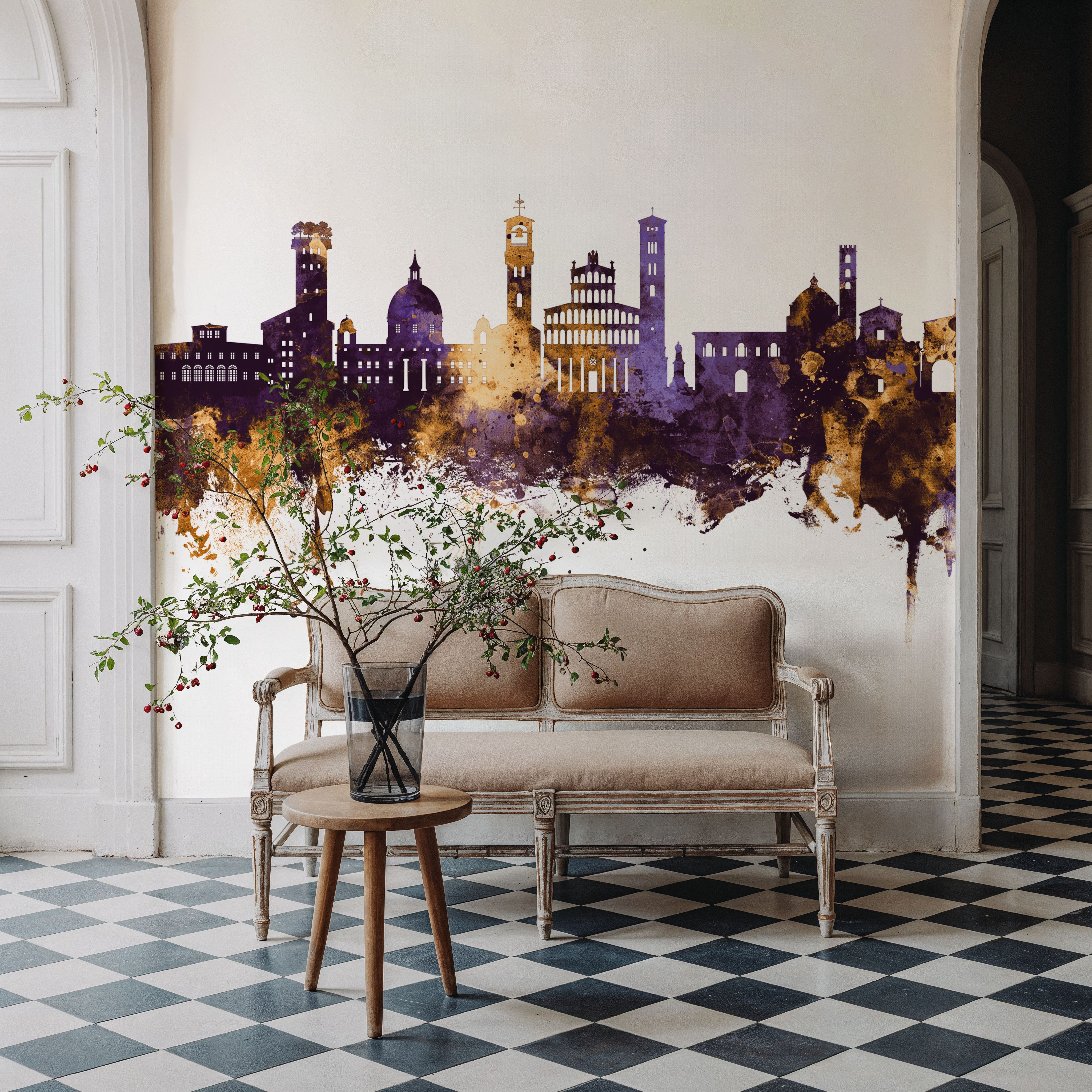 Lucca Italy Skyline Purple & Gold