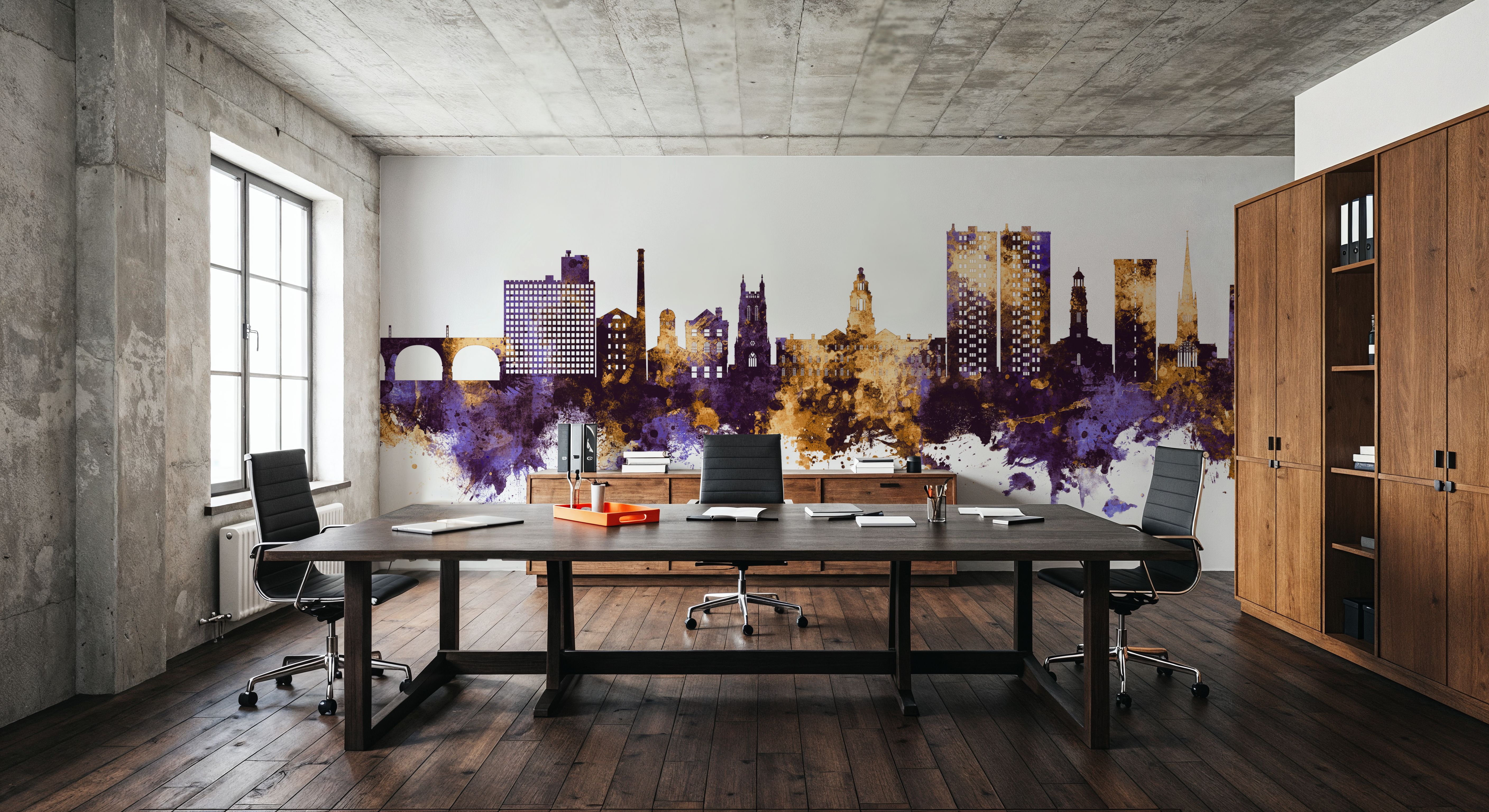 Stockport England Skyline Purple & Gold, Behang