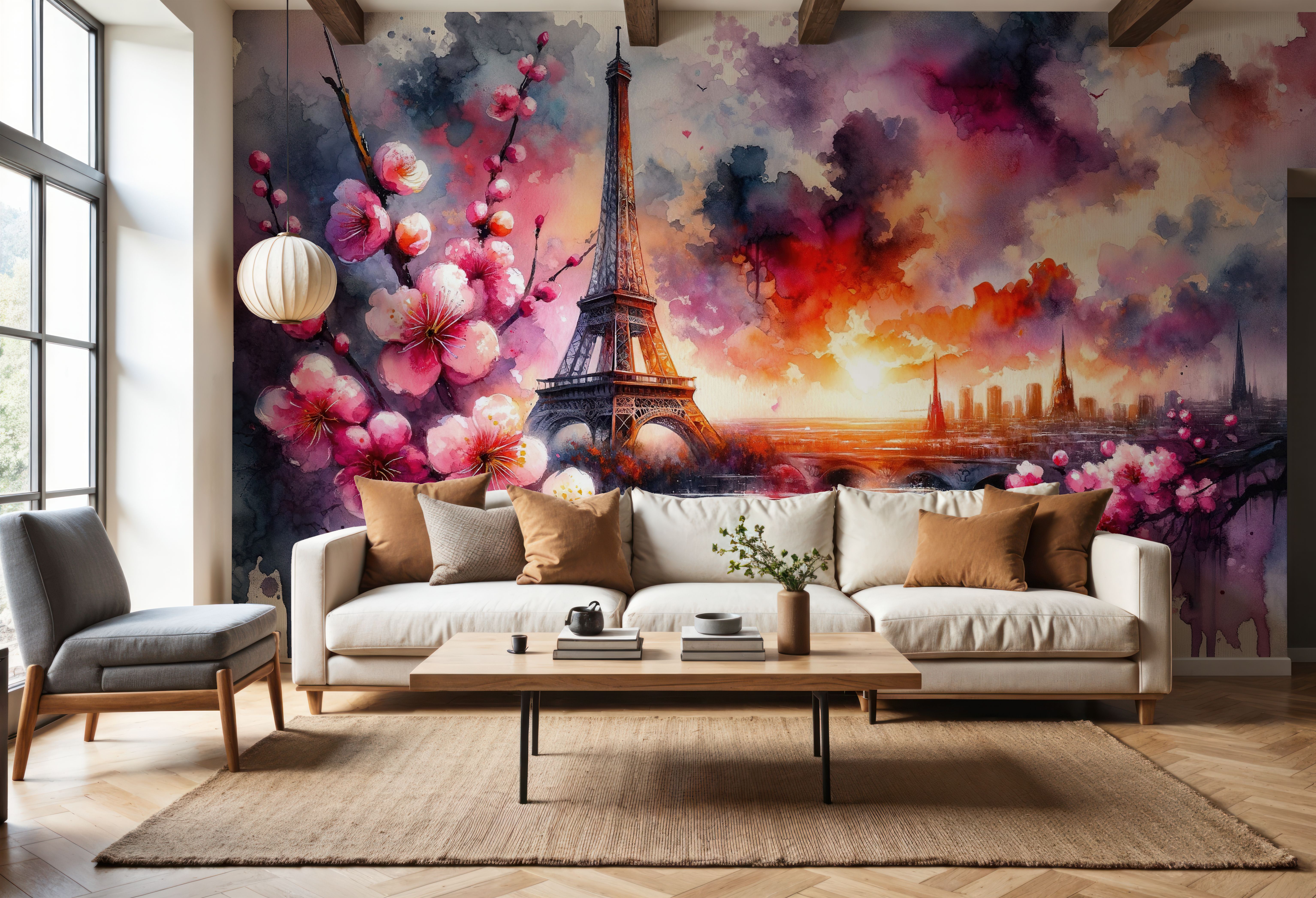 Watercolor Floral Paris Eiffel Tower
