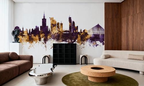 Warsaw Poland Skyline Purple & Gold