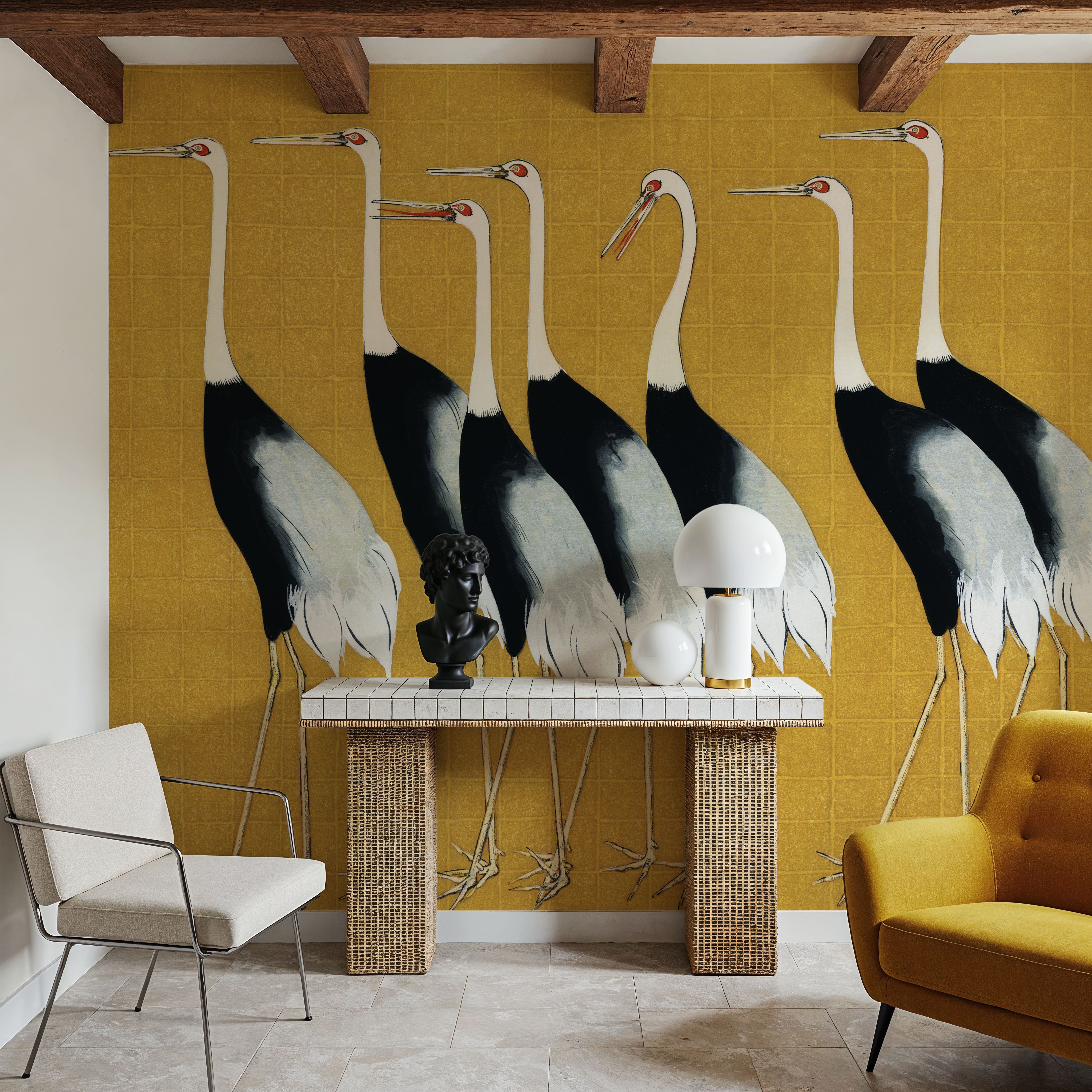 Flock of Traditional Japanese Red Crown Crane