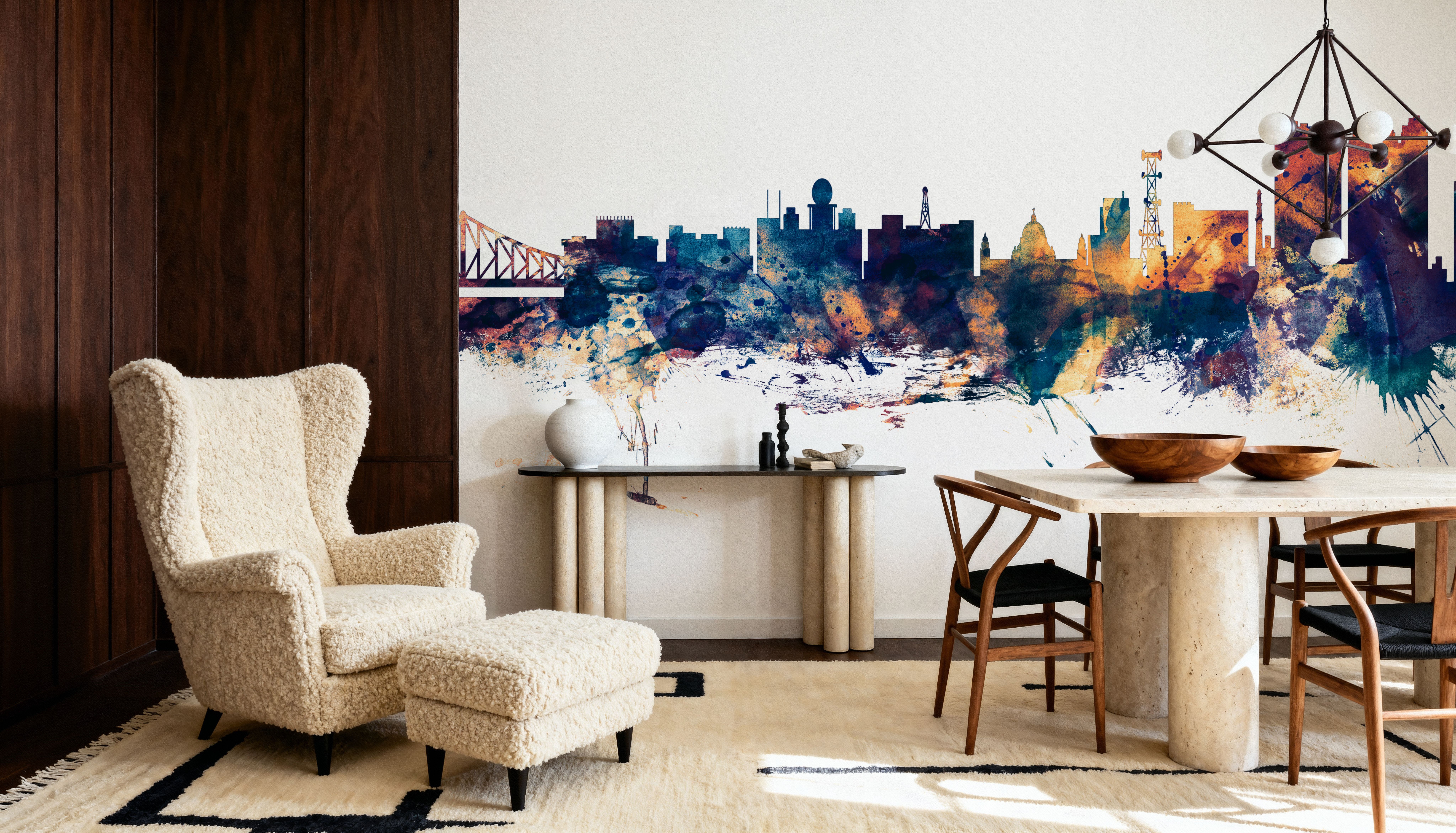 Kolkata (Calcutta) India Skyline Blue & Bronze, Wallpaper