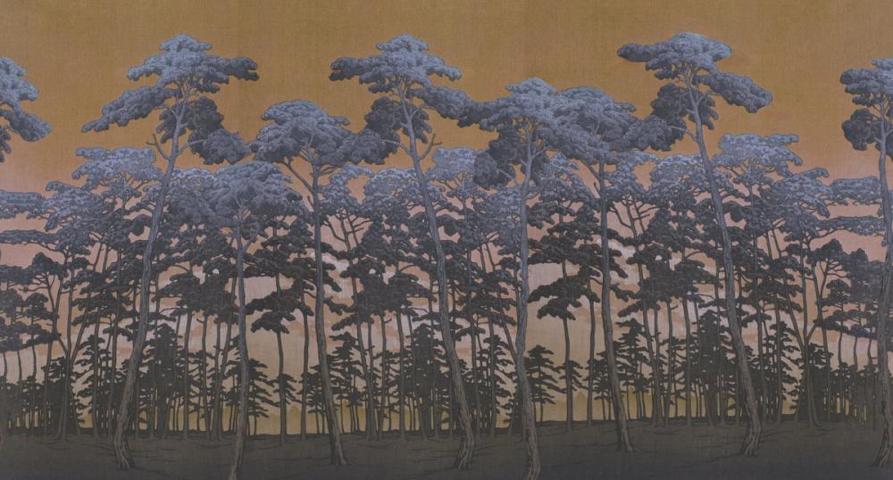 Tranquil Pinescape, Purple & Yellow