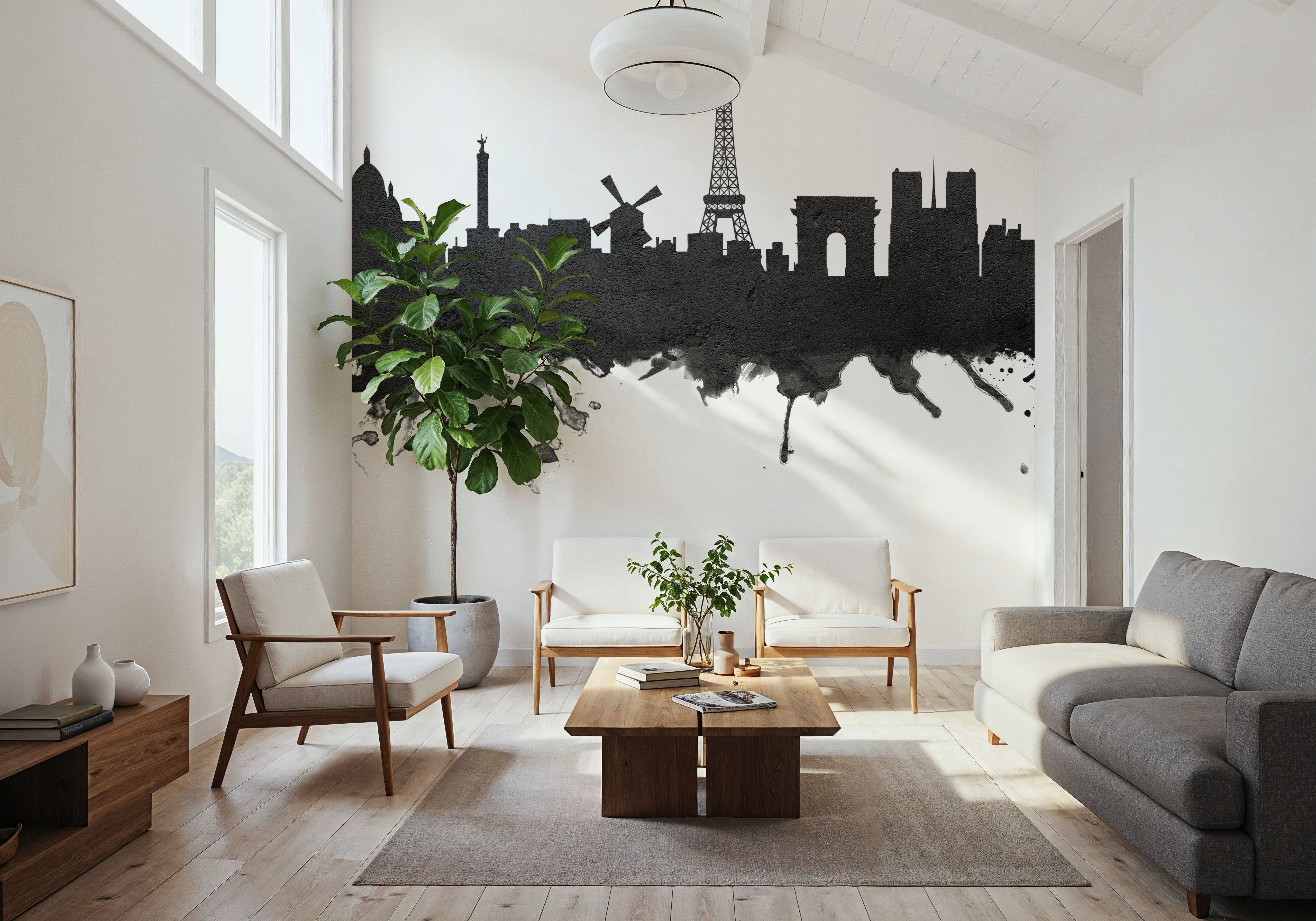 Paris Skyline Black & White, Behang